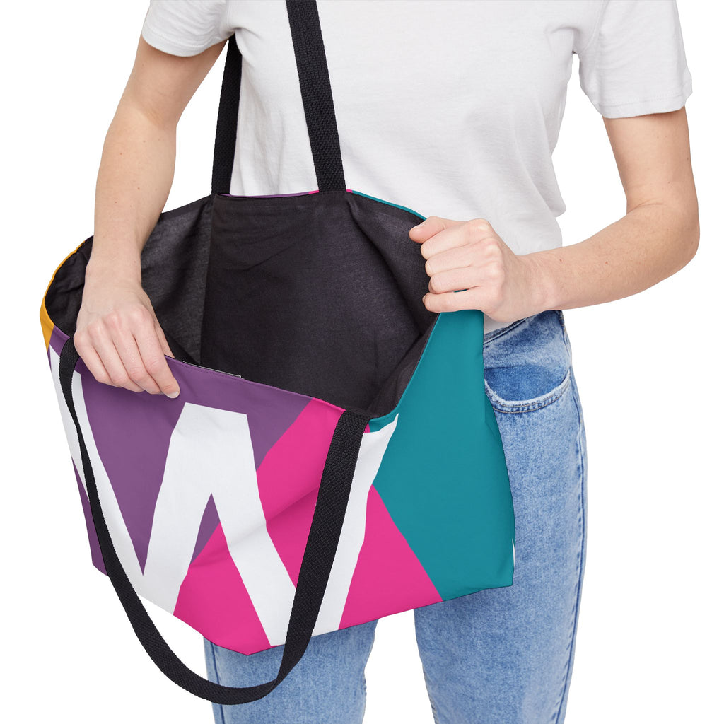 Personalized 'W' Colorblock Tote Bag — Monogram Weekender Tote