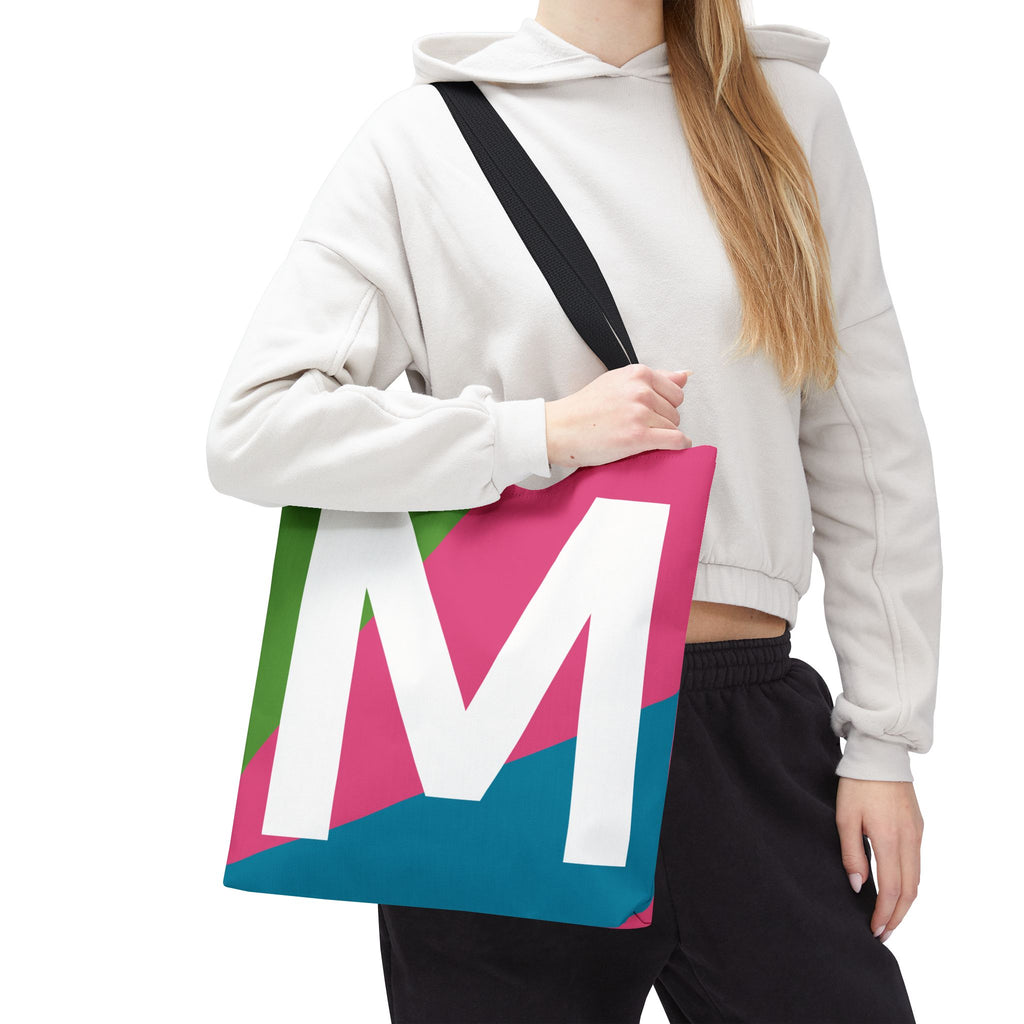 Monogram 'M' Colorblock Tote Bag — Personalized Initial M Shoulder Tote