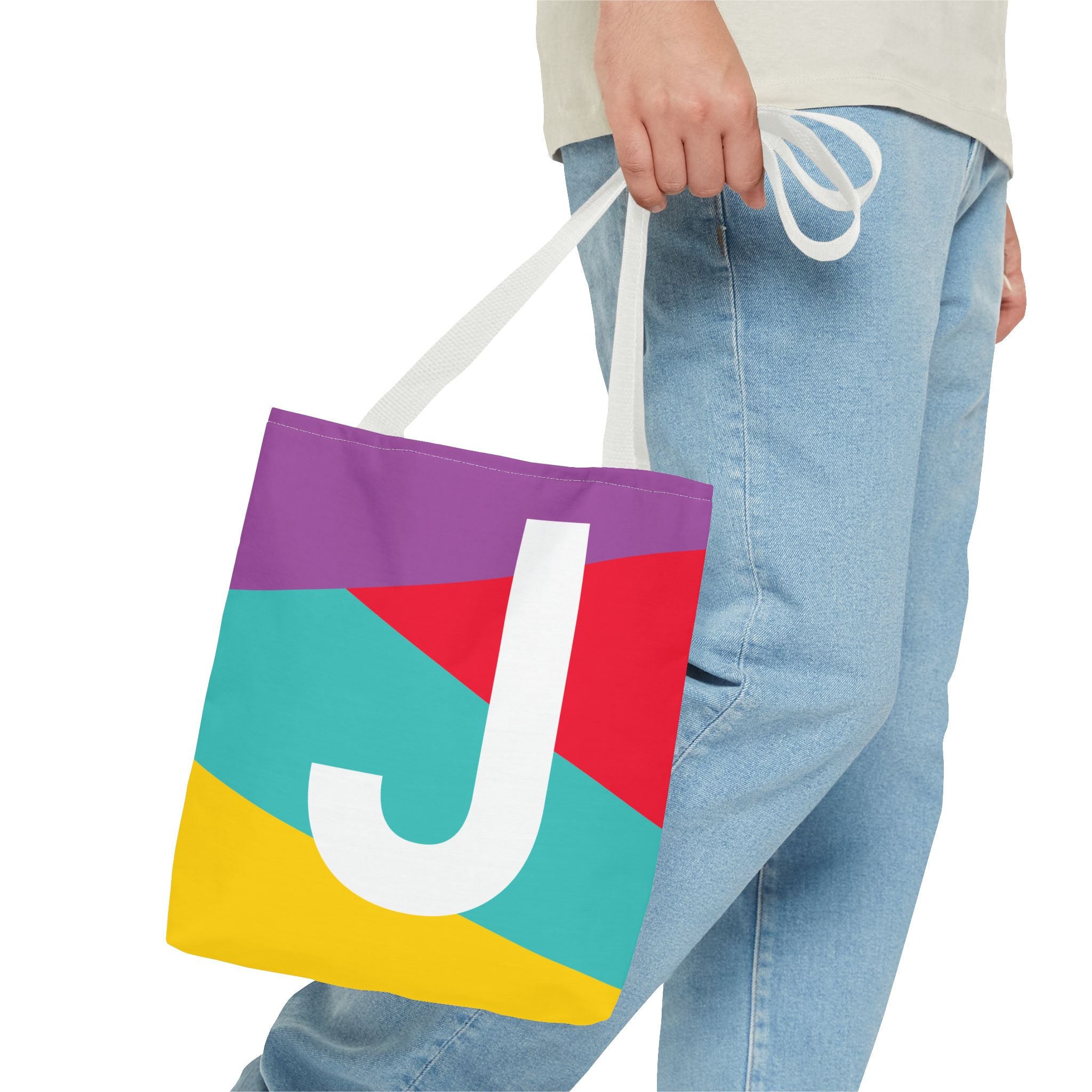 Monogram 'J' Colorblock Tote Bag — Personalized Initial J Shoulder Tote