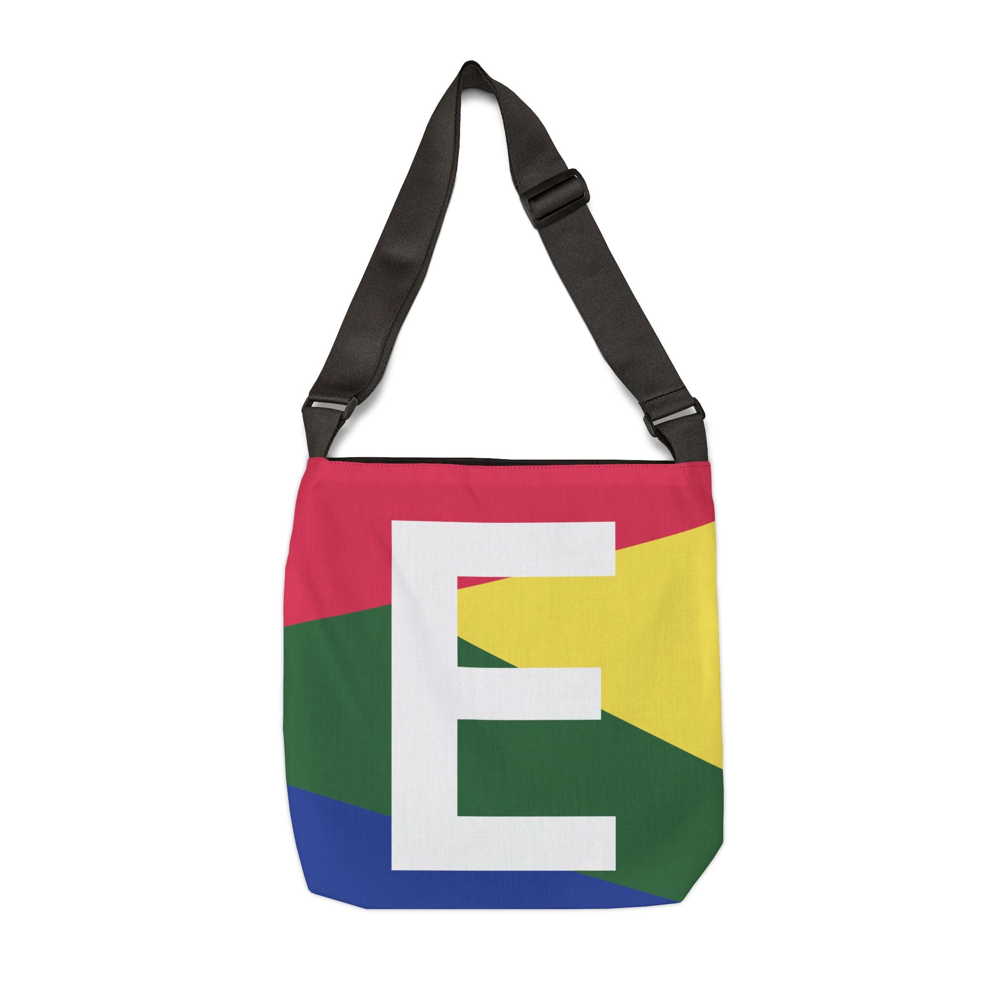 Initial Letter 'E' Colorblock Adjustable Tote Bag — Monogram Alphabet Shoulder Bag