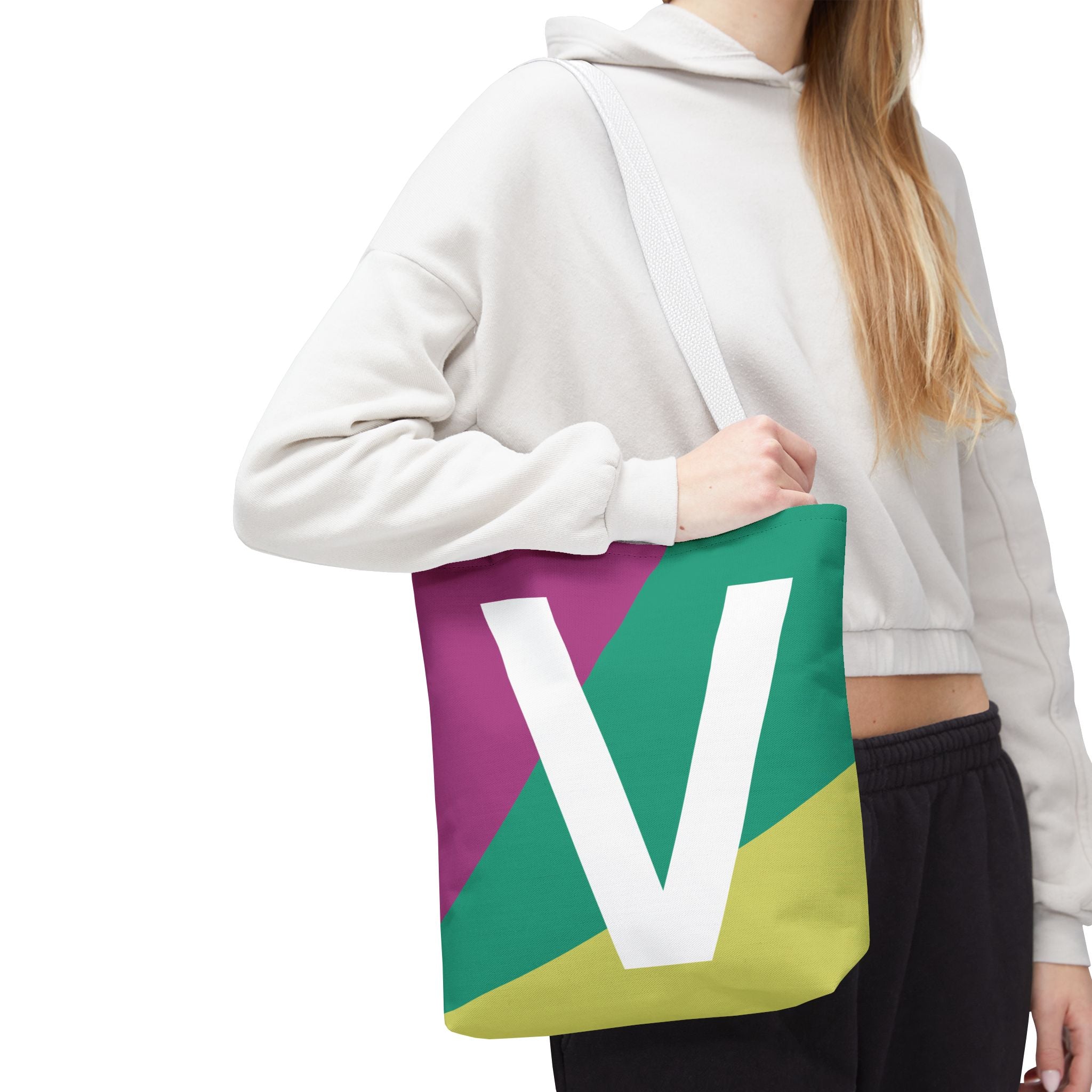 Monogram 'V' Colorblock Tote Bag — Personalized Initial V Shoulder Tote