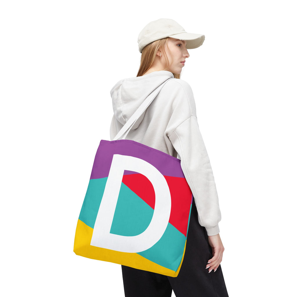 Monogram 'D' Colorblock Tote Bag — Personalized Initial D Shoulder Tote