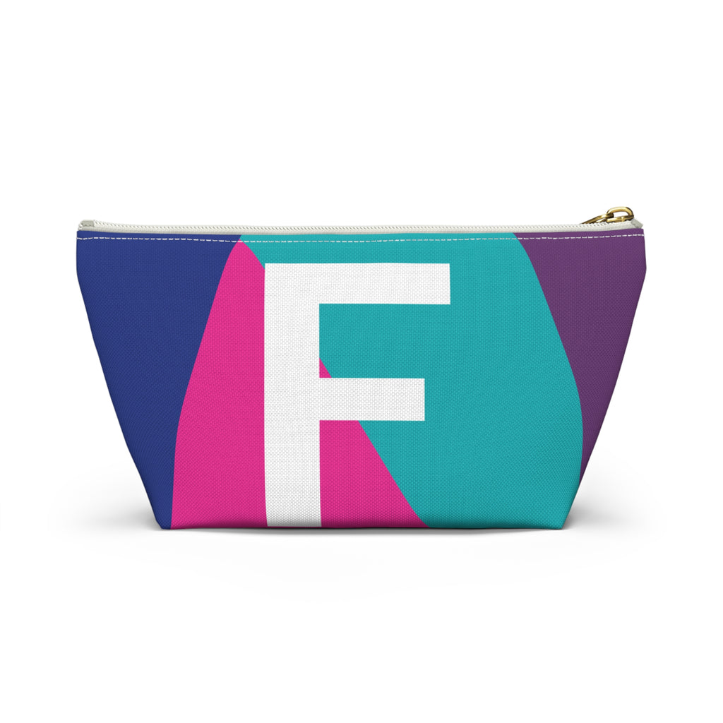 Initials Colorblock Accessory Pouch — Monogram F T-Bottom Cosmetic Bag