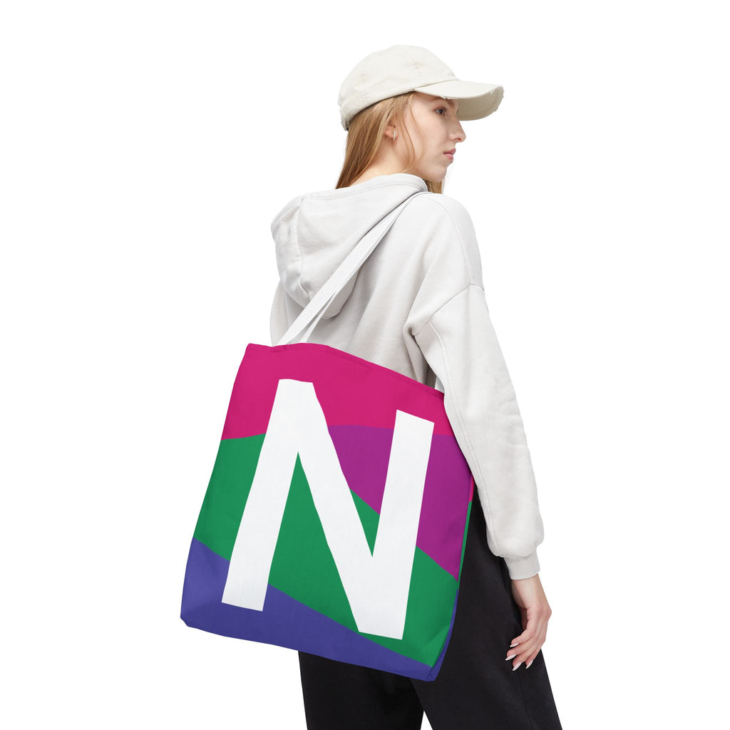 Monogram 'N' Colorblock Tote Bag — Personalized Initial N Shoulder Tote