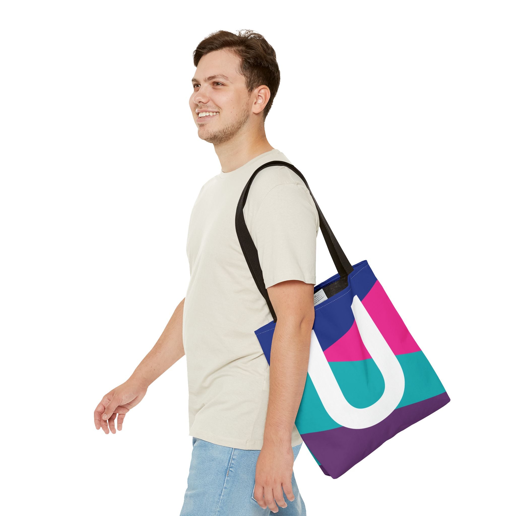 Monogram 'U' Colorblock Tote Bag — Personalized Initial U Shoulder Tote