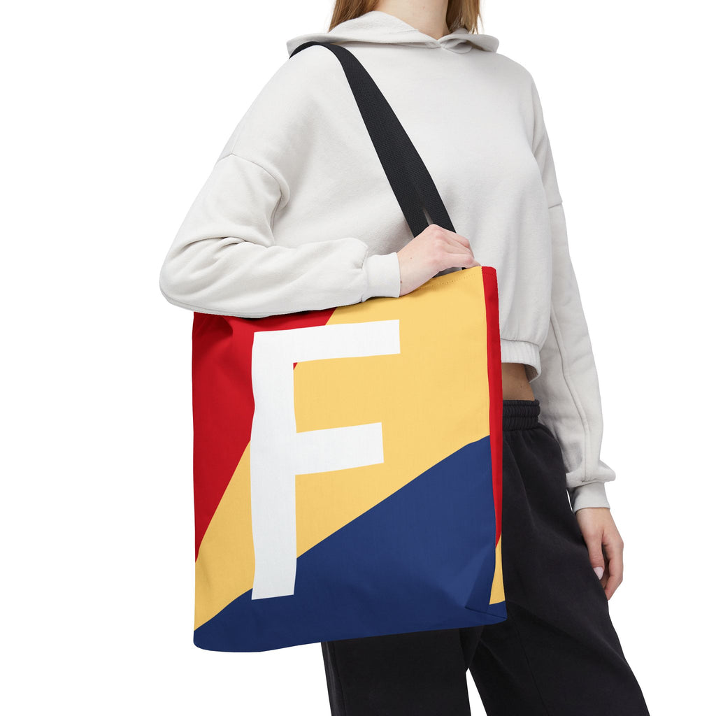 Monogram 'F' Colorblock Tote Bag — Personalized Initial F Shoulder Tote