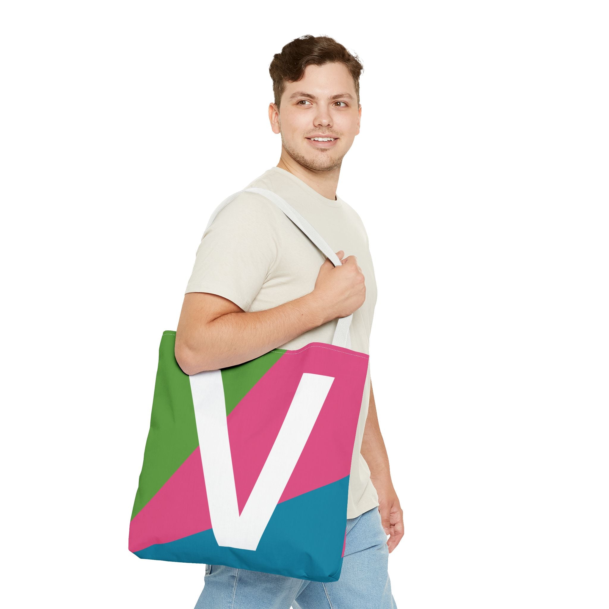 Monogram 'V' Colorblock Tote Bag — Personalized Initial V Shoulder Tote