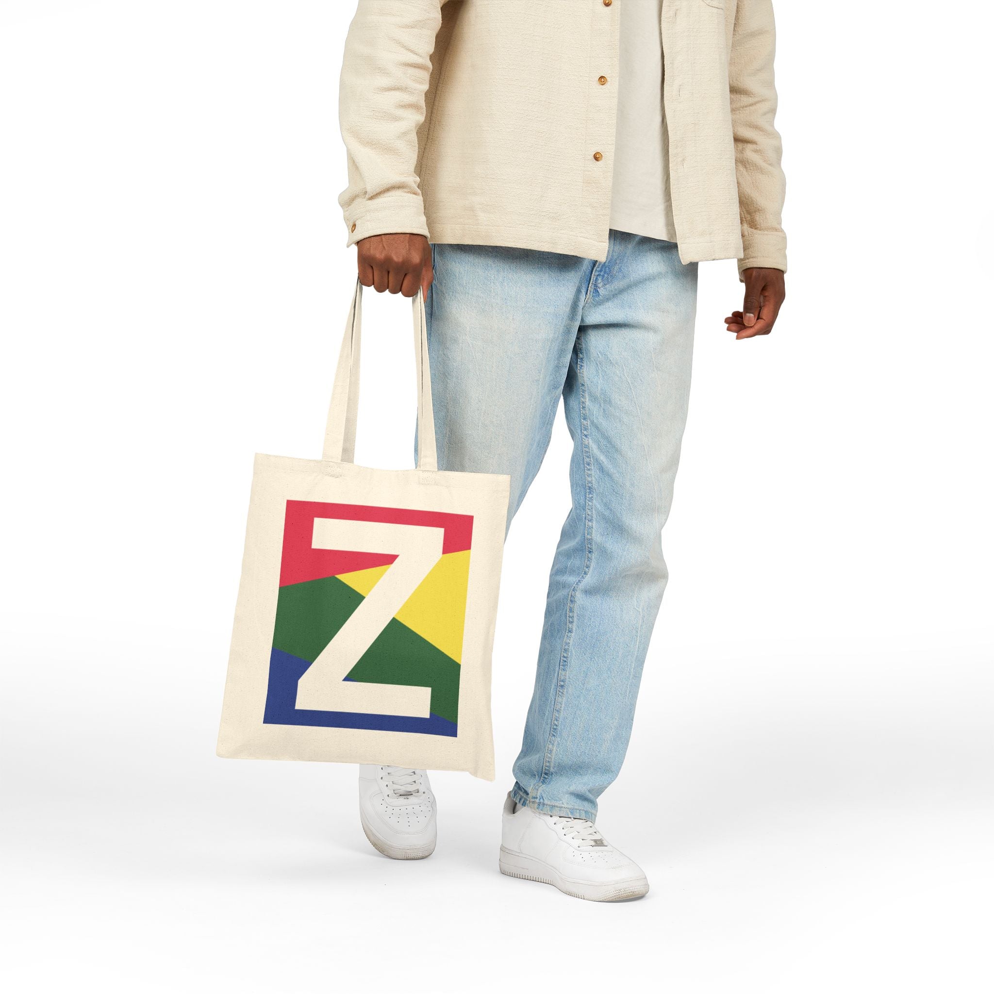 Initial Z Colorblock Canvas Tote Bag — Monogram Letter Z Reusable Grocery Tote