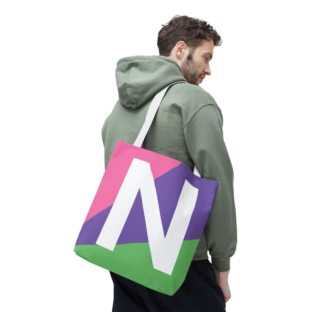 Monogram 'N' Colorblock Tote Bag — Personalized Initial N Shoulder Tote