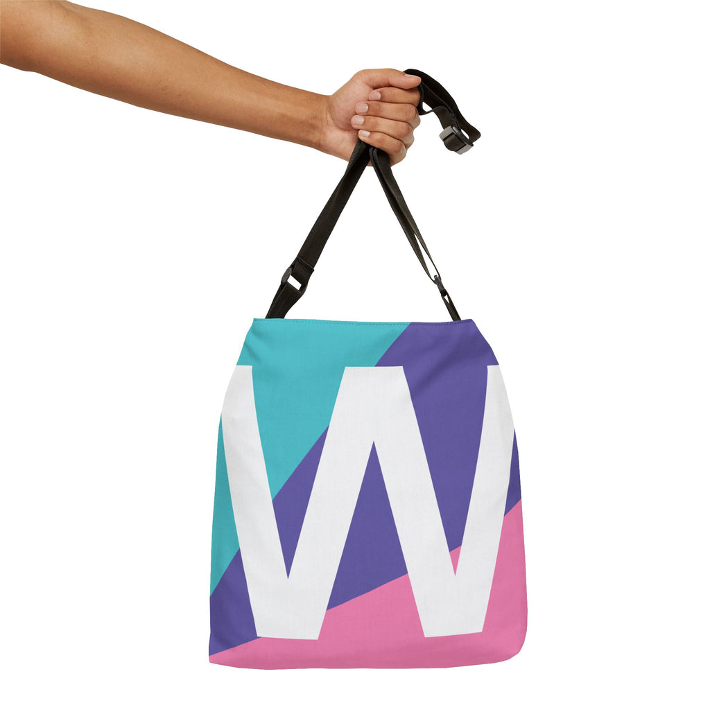Letter 'W' Colorblock Adjustable Tote Bag — Monogram Alphabet Shoulder Bag