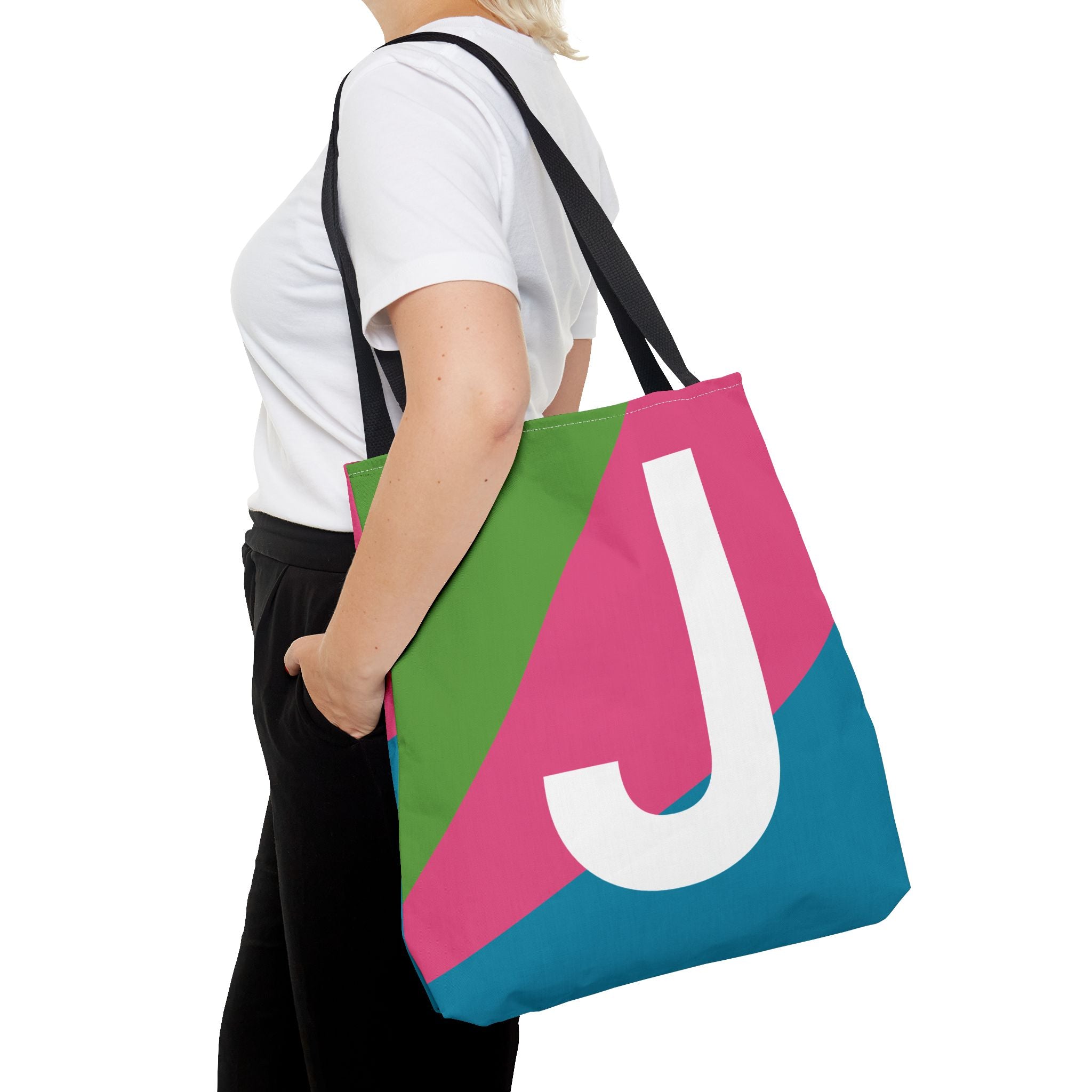 Monogram 'J' Colorblock Tote Bag — Personalized Initial J Shoulder Tote