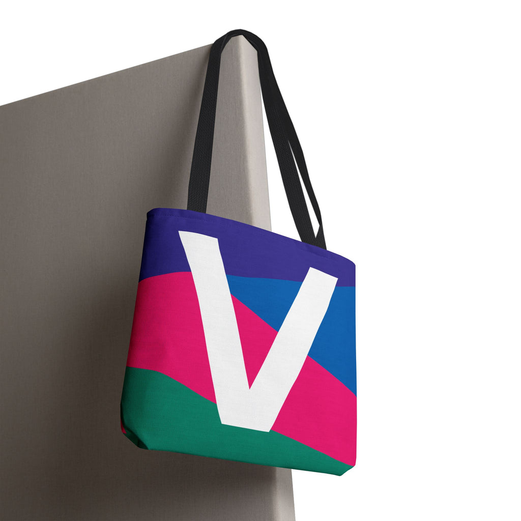 Monogram 'V' Colorblock Tote Bag — Personalized Initial V Shoulder Tote
