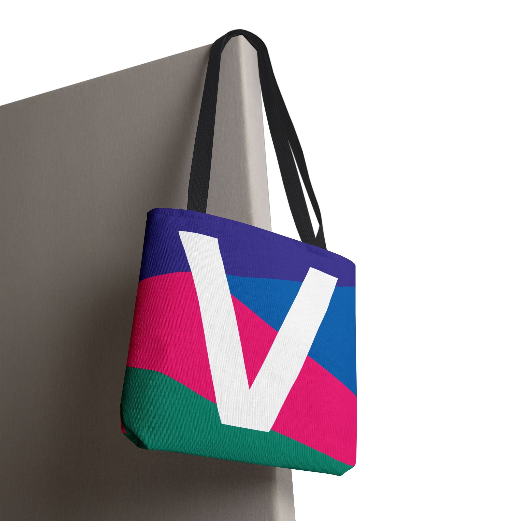 Monogram 'V' Colorblock Tote Bag — Personalized Initial V Shoulder Tote