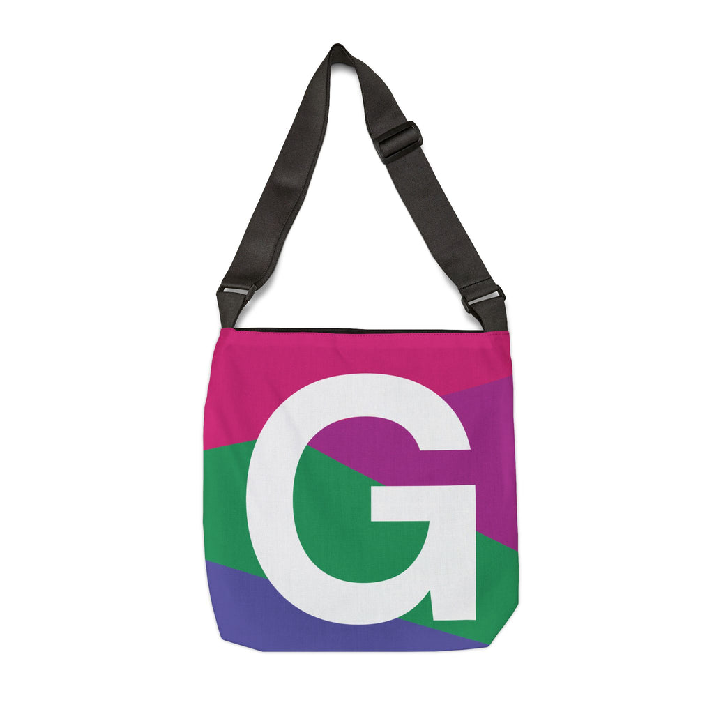 Initial Letter 'G' Colorblock Adjustable Tote Bag — Monogram Alphabet Shoulder Bag
