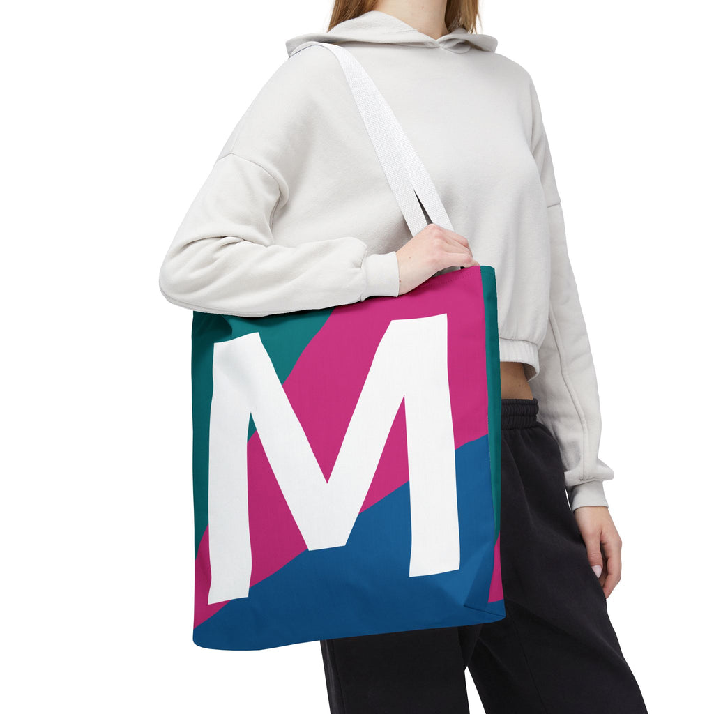 Monogram 'M' Colorblock Tote Bag — Personalized Initial M Shoulder Tote