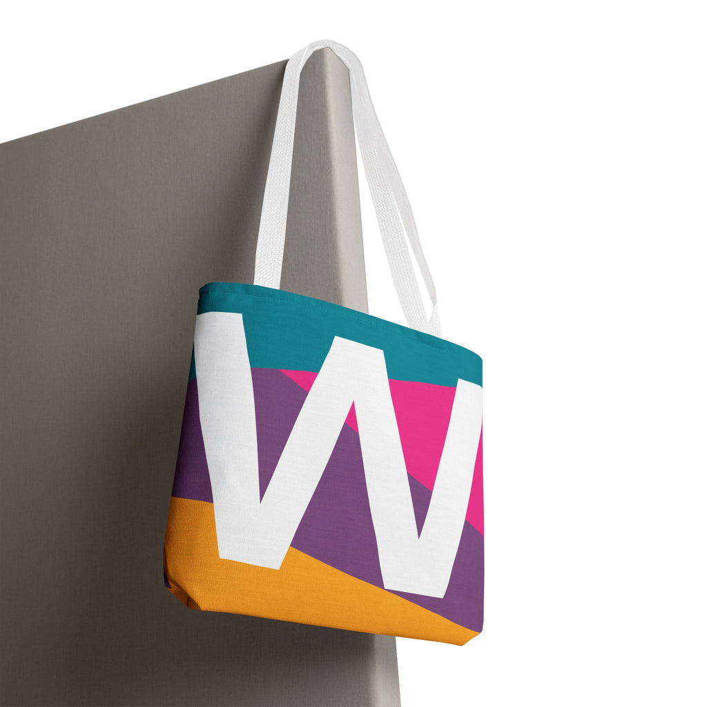 Monogram 'W' Colorblock Tote Bag — Personalized Initial W Shoulder Tote