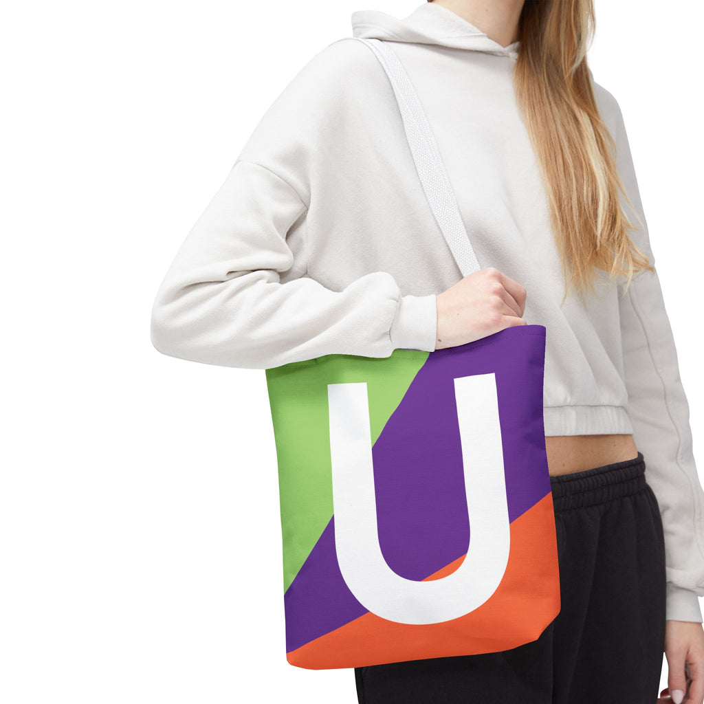 Monogram 'U' Colorblock Tote Bag — Personalized Initial U Shoulder Tote