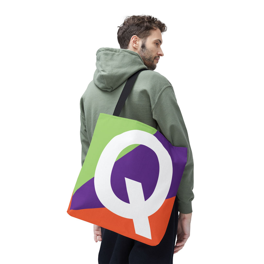 Monogram 'Q' Colorblock Tote Bag — Personalized Initial Q Shoulder Tote
