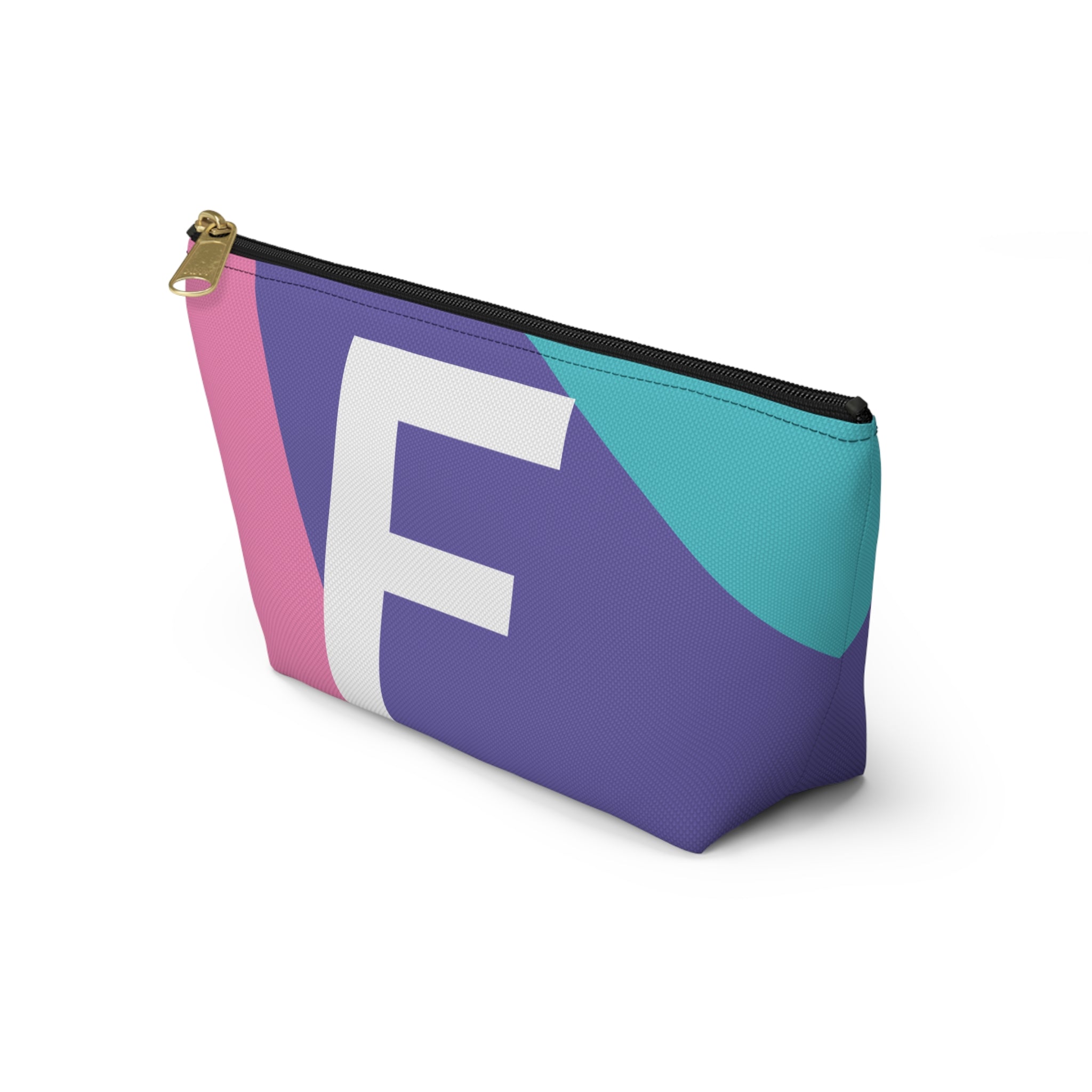 Initials Colorblock Accessory Pouch — Monogram F T-Bottom Cosmetic Bag