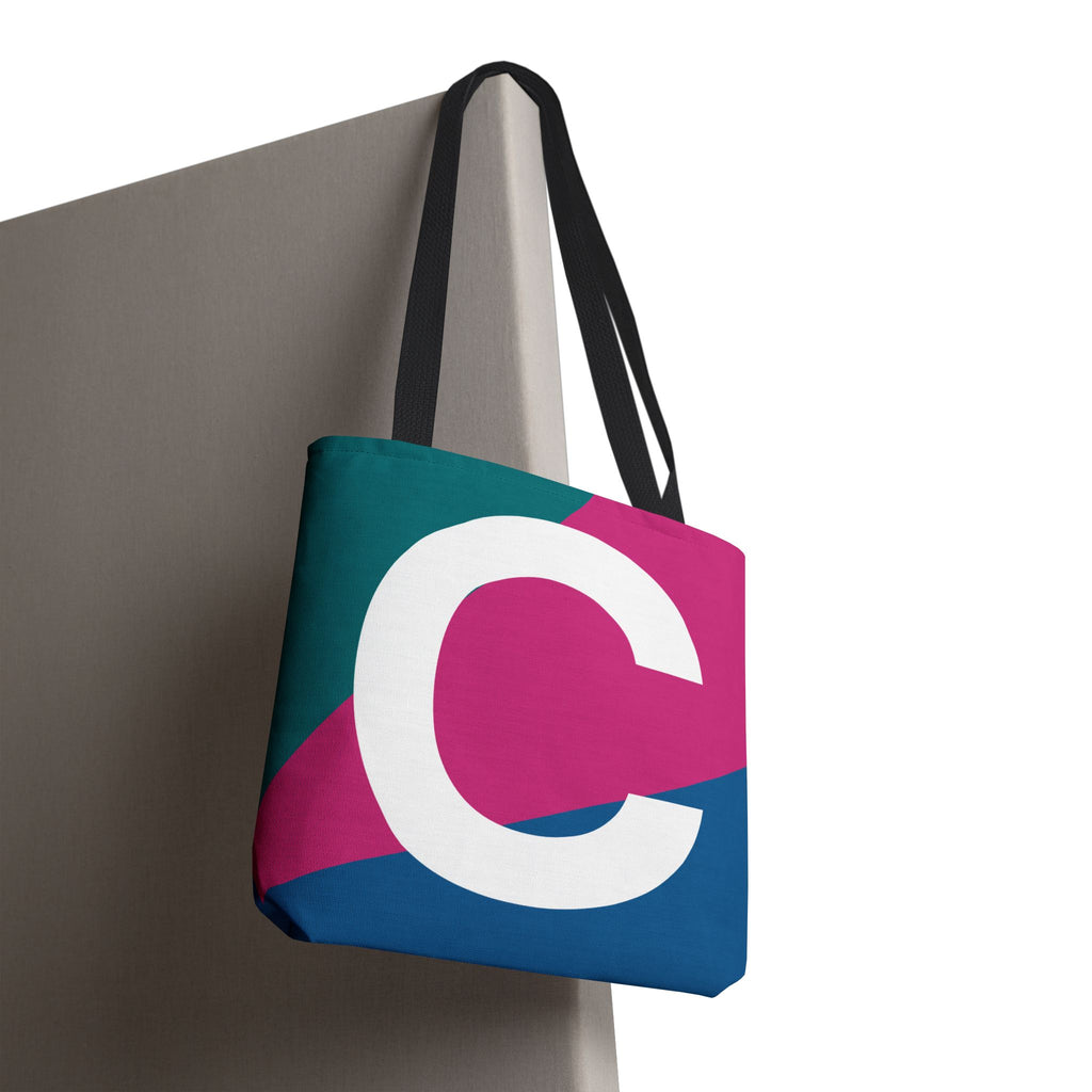 Monogram 'C' Colorblock Tote Bag — Personalized Initial C Shoulder Tote