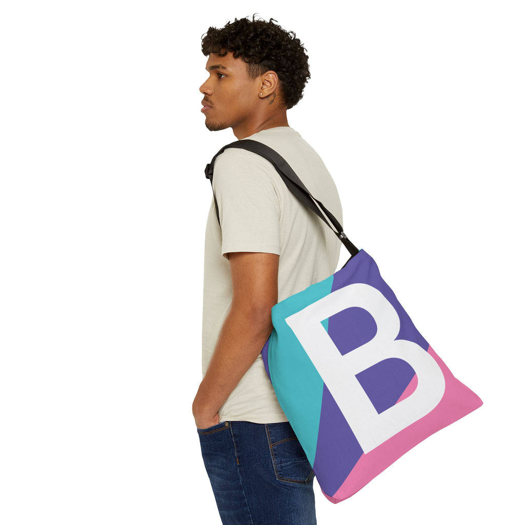 Initial Letter 'B' Colorblock Adjustable Tote Bag — Monogram Alphabet Shoulder Bag
