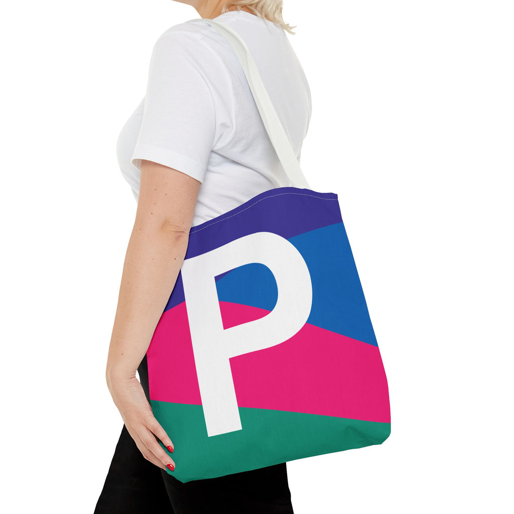 Monogram 'P' Colorblock Tote Bag — Personalized Initial P Shoulder Tote