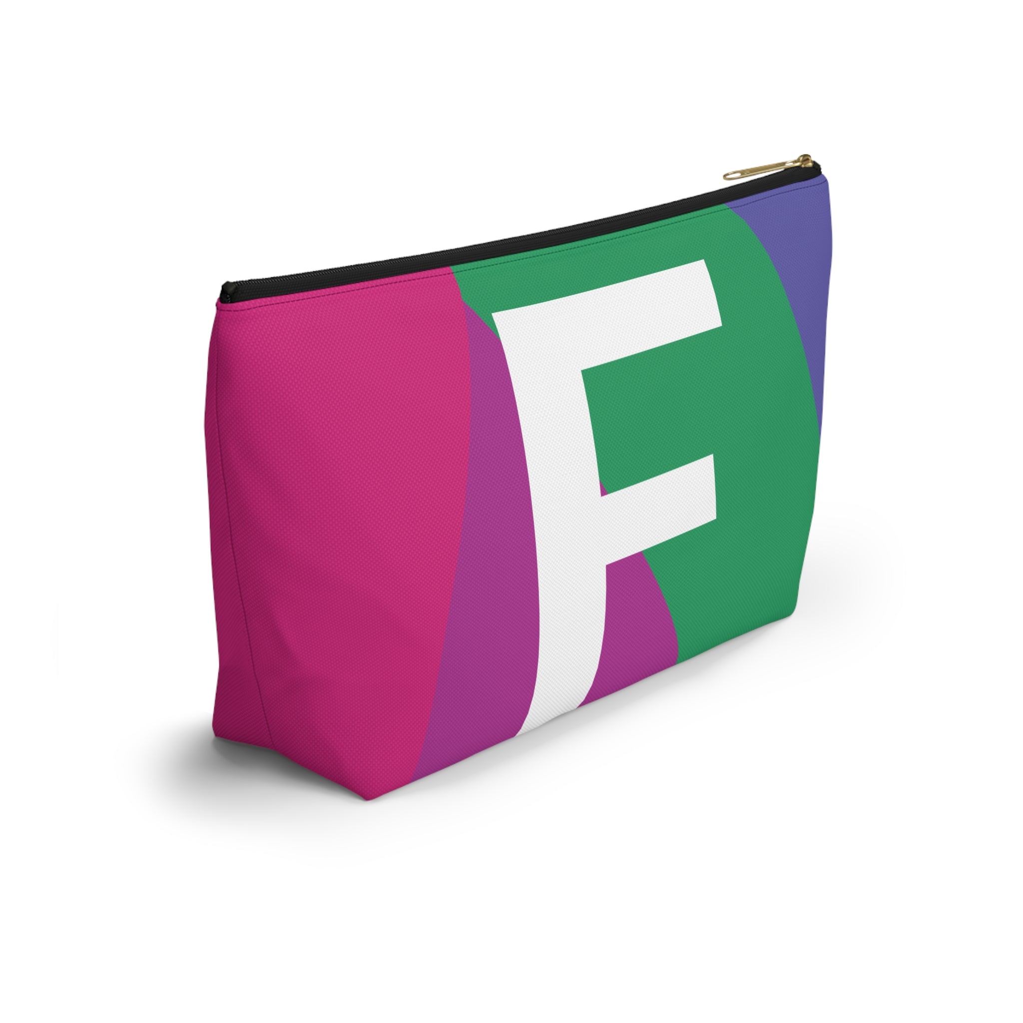 Initials Colorblock Accessory Pouch — Monogram F T-Bottom Cosmetic Bag