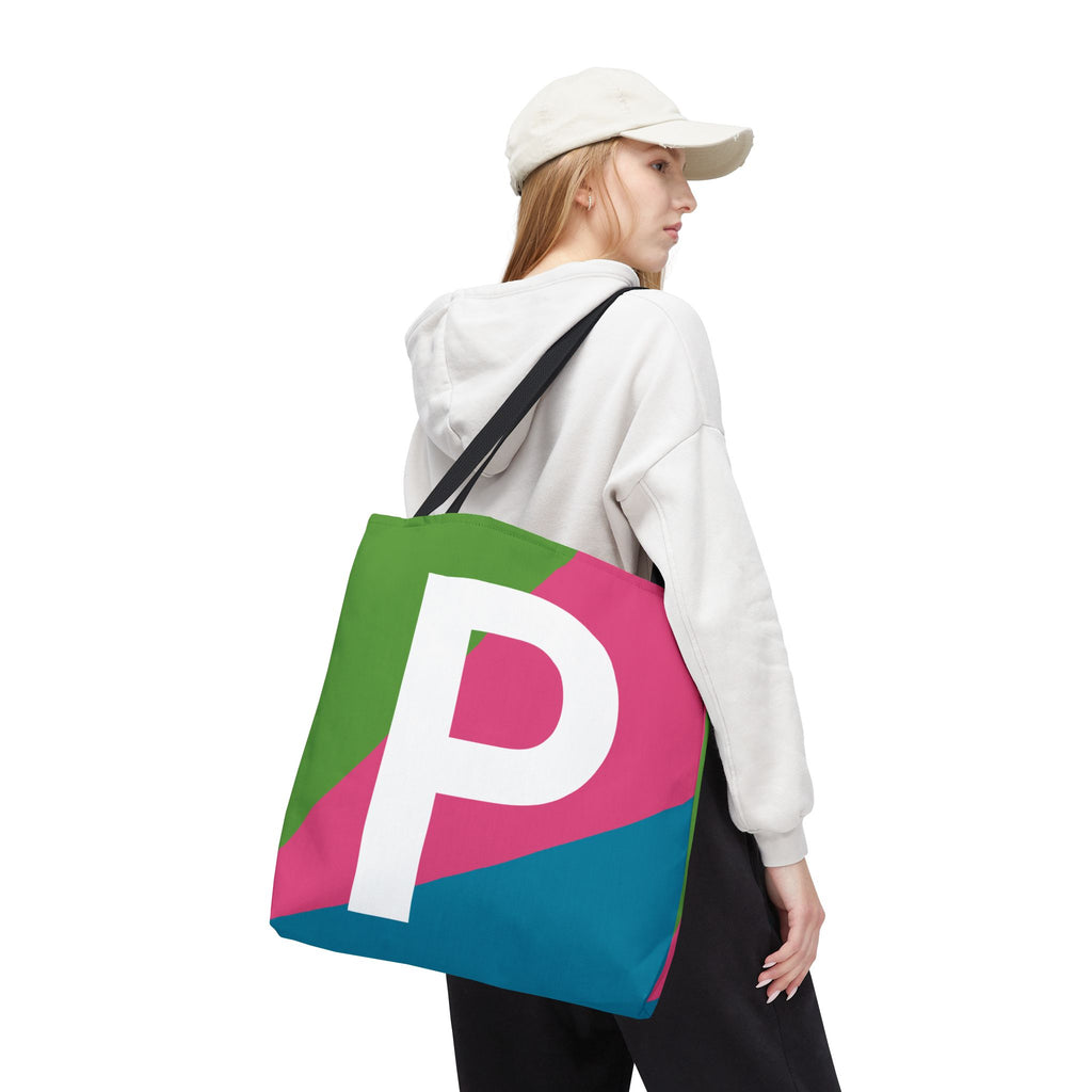 Monogram 'P' Colorblock Tote Bag — Personalized Initial P Shoulder Tote