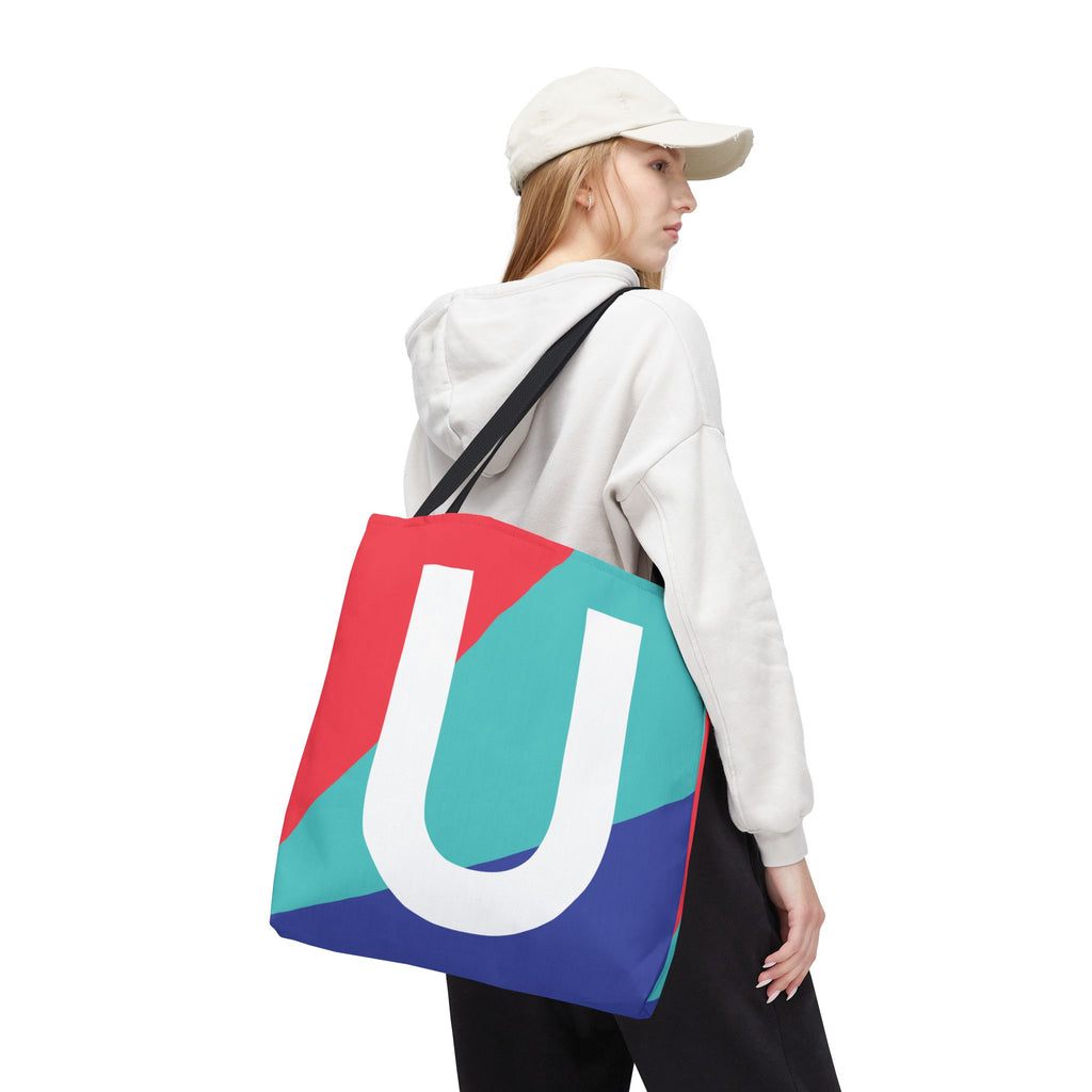 Monogram 'U' Colorblock Tote Bag — Personalized Initial U Shoulder Tote