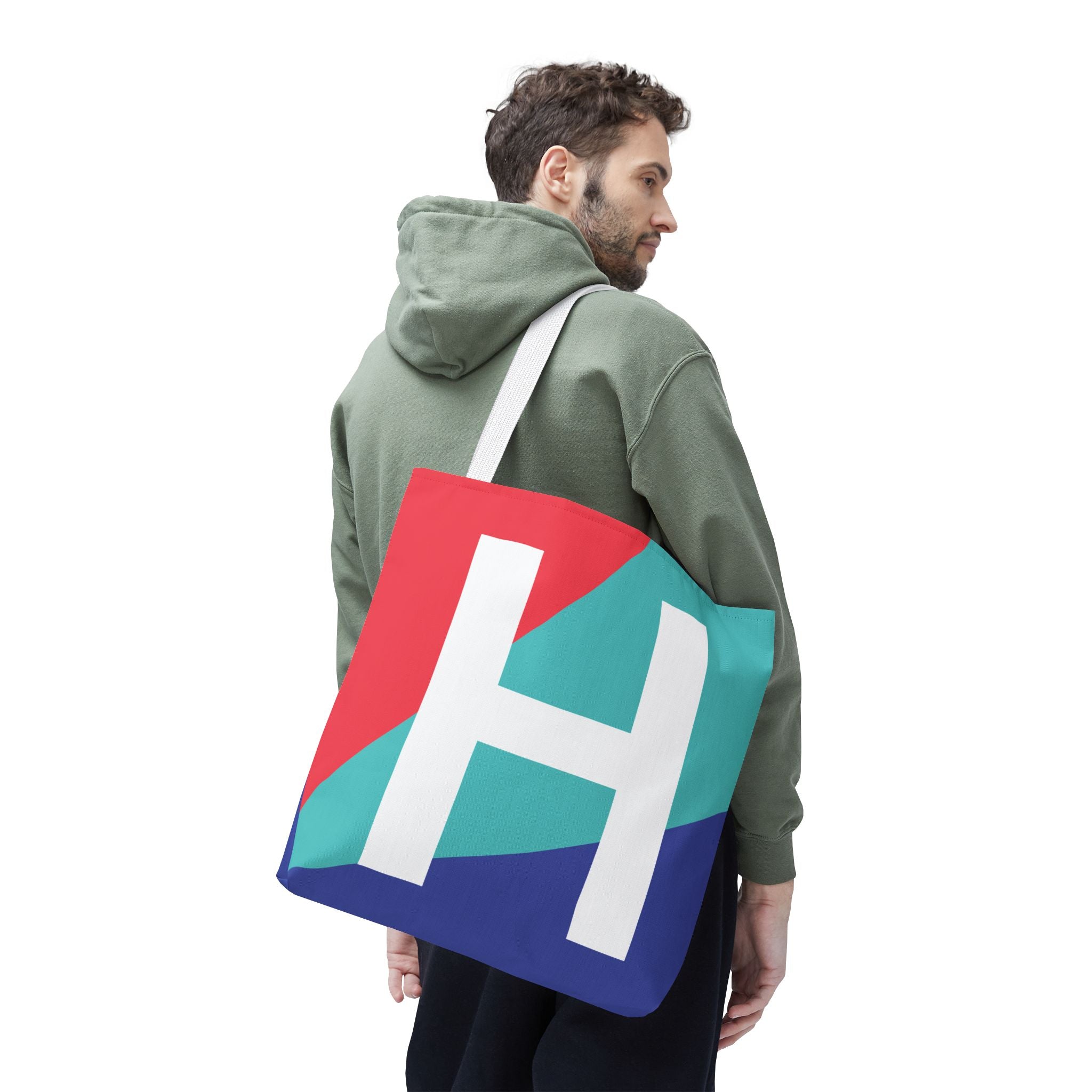 Monogram 'H' Colorblock Tote Bag — Personalized Initial H Shoulder Tote