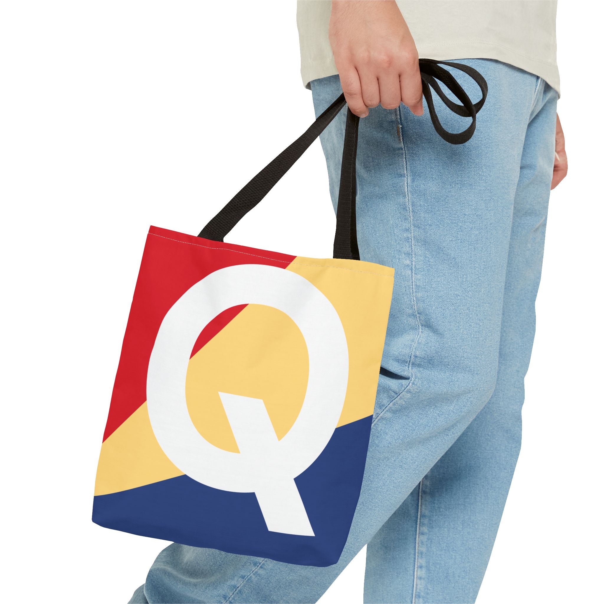 Monogram 'Q' Colorblock Tote Bag — Personalized Initial Q Shoulder Tote
