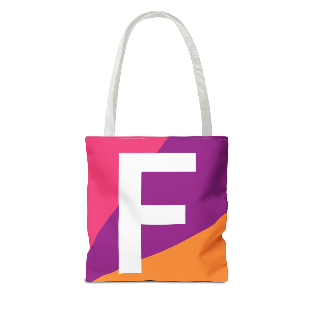 Monogram 'F' Colorblock Tote Bag — Personalized Initial F Shoulder Tote