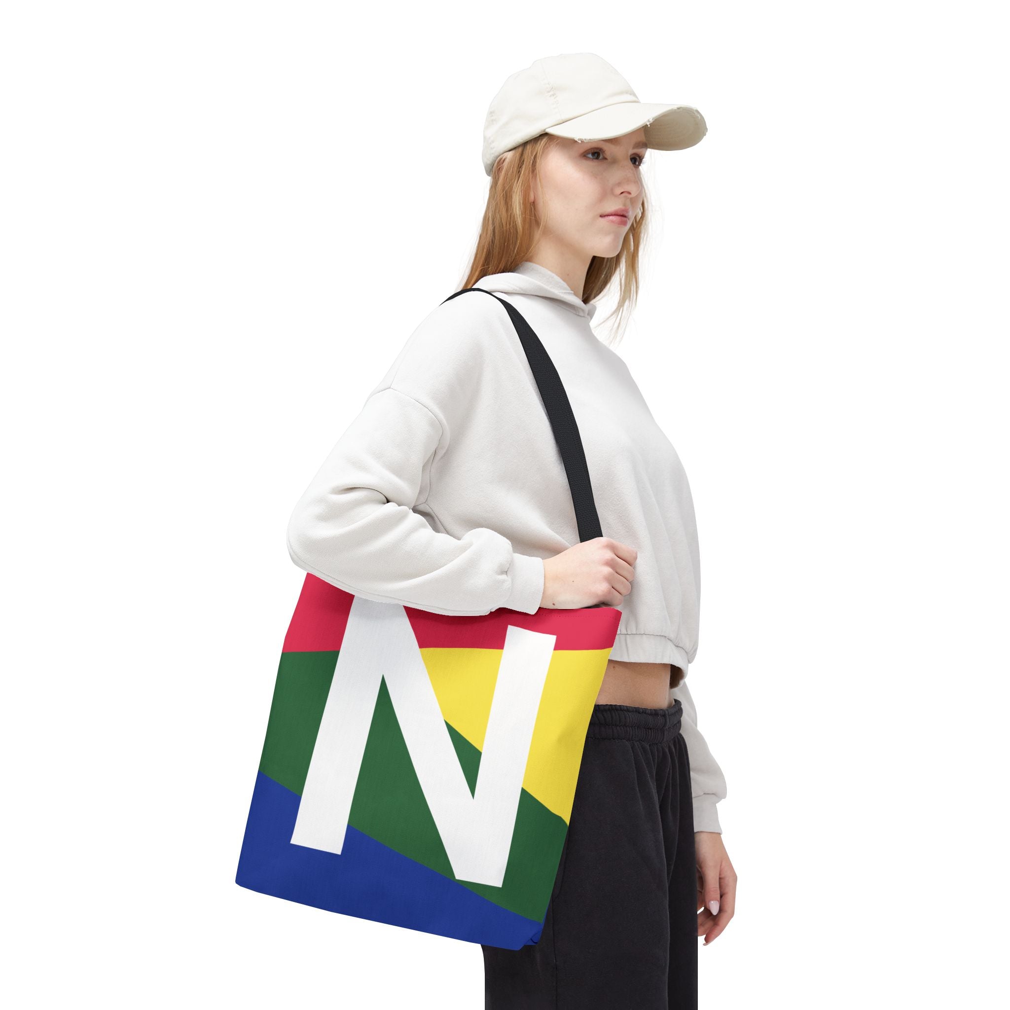 Monogram 'N' Colorblock Tote Bag — Personalized Initial N Shoulder Tote