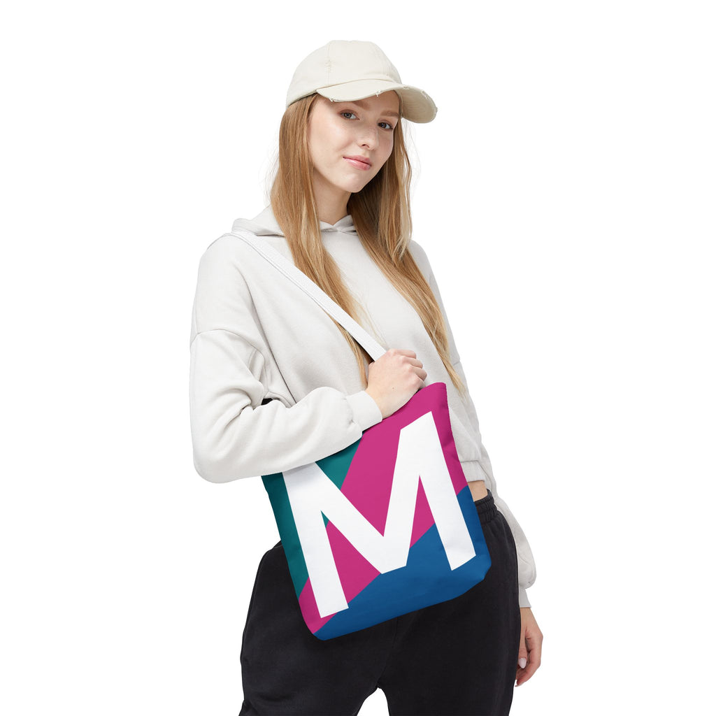 Monogram 'M' Colorblock Tote Bag — Personalized Initial M Shoulder Tote