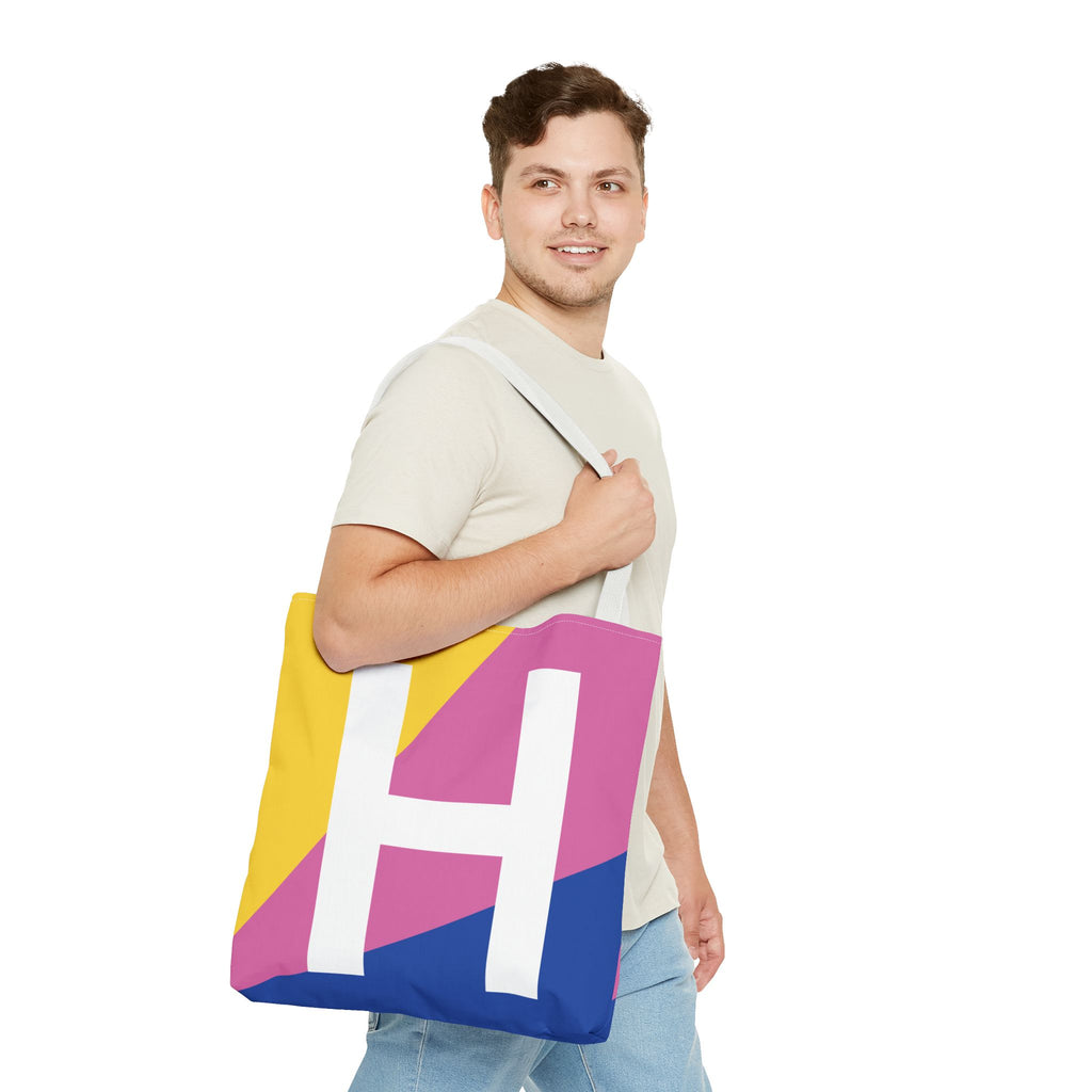 Monogram 'H' Colorblock Tote Bag — Personalized Initial H Shoulder Tote