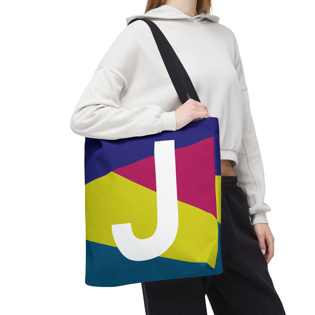 Monogram 'J' Colorblock Tote Bag — Personalized Initial J Shoulder Tote