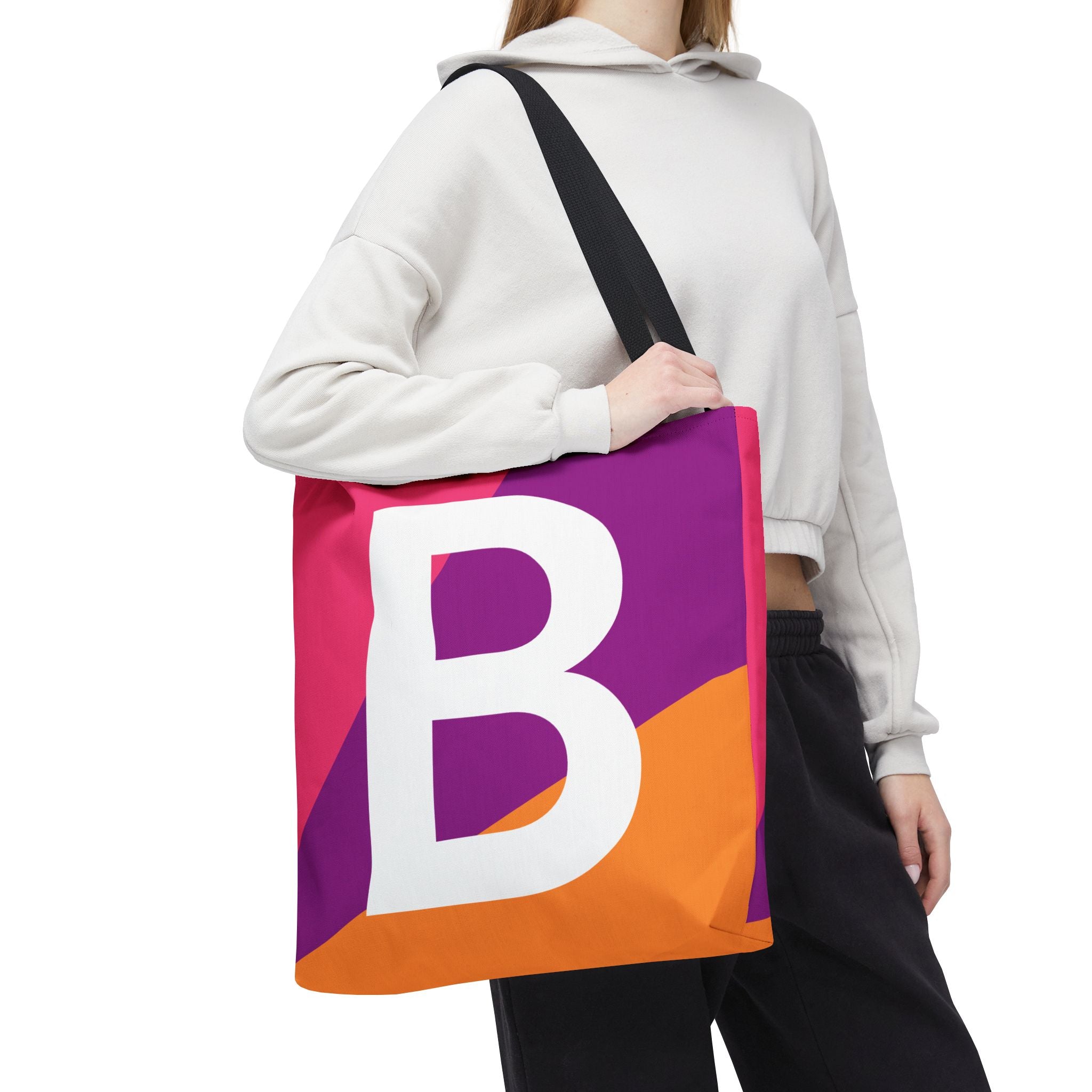Monogram 'B' Colorblock Tote Bag — Personalized Initial B Shoulder Tote