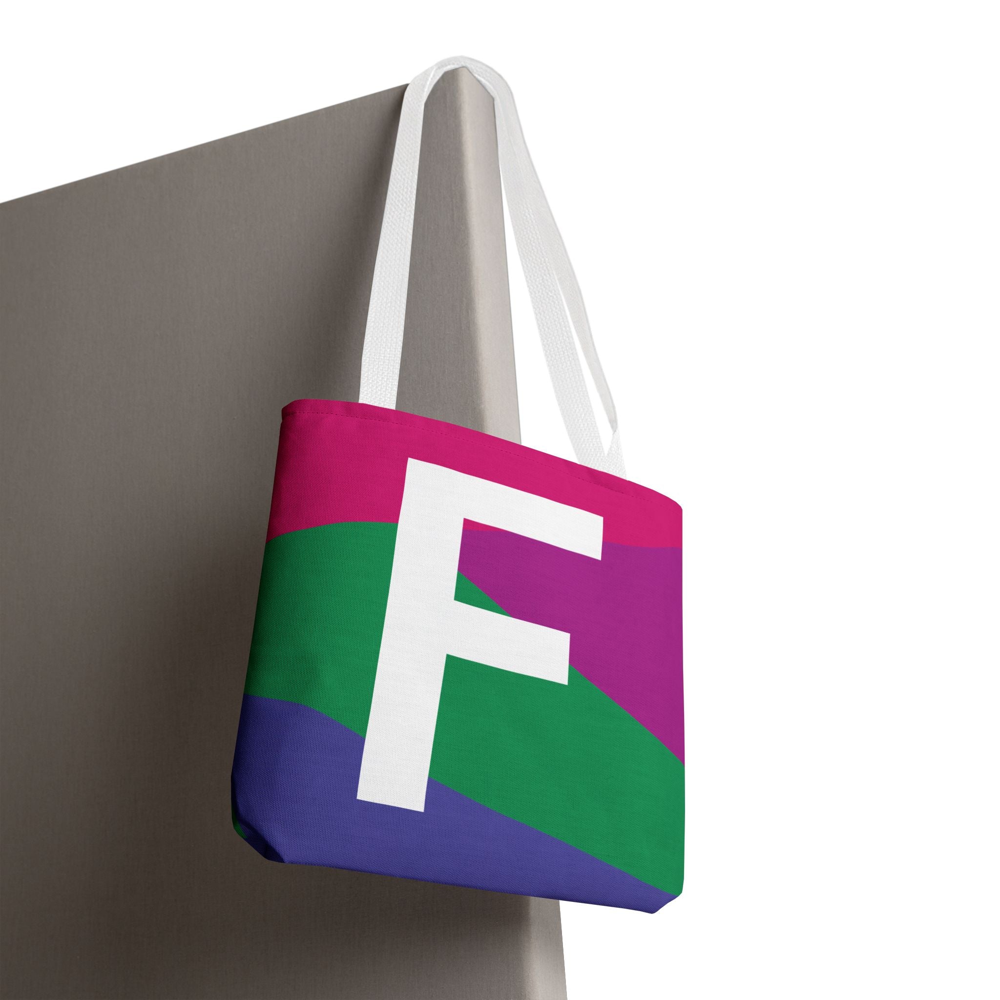 Monogram 'F' Colorblock Tote Bag — Personalized Initial F Shoulder Tote