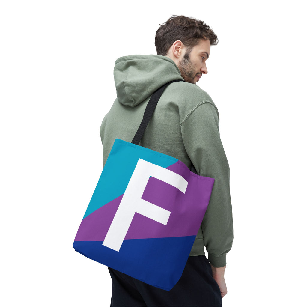 Monogram 'F' Colorblock Tote Bag — Personalized Initial F Shoulder Tote
