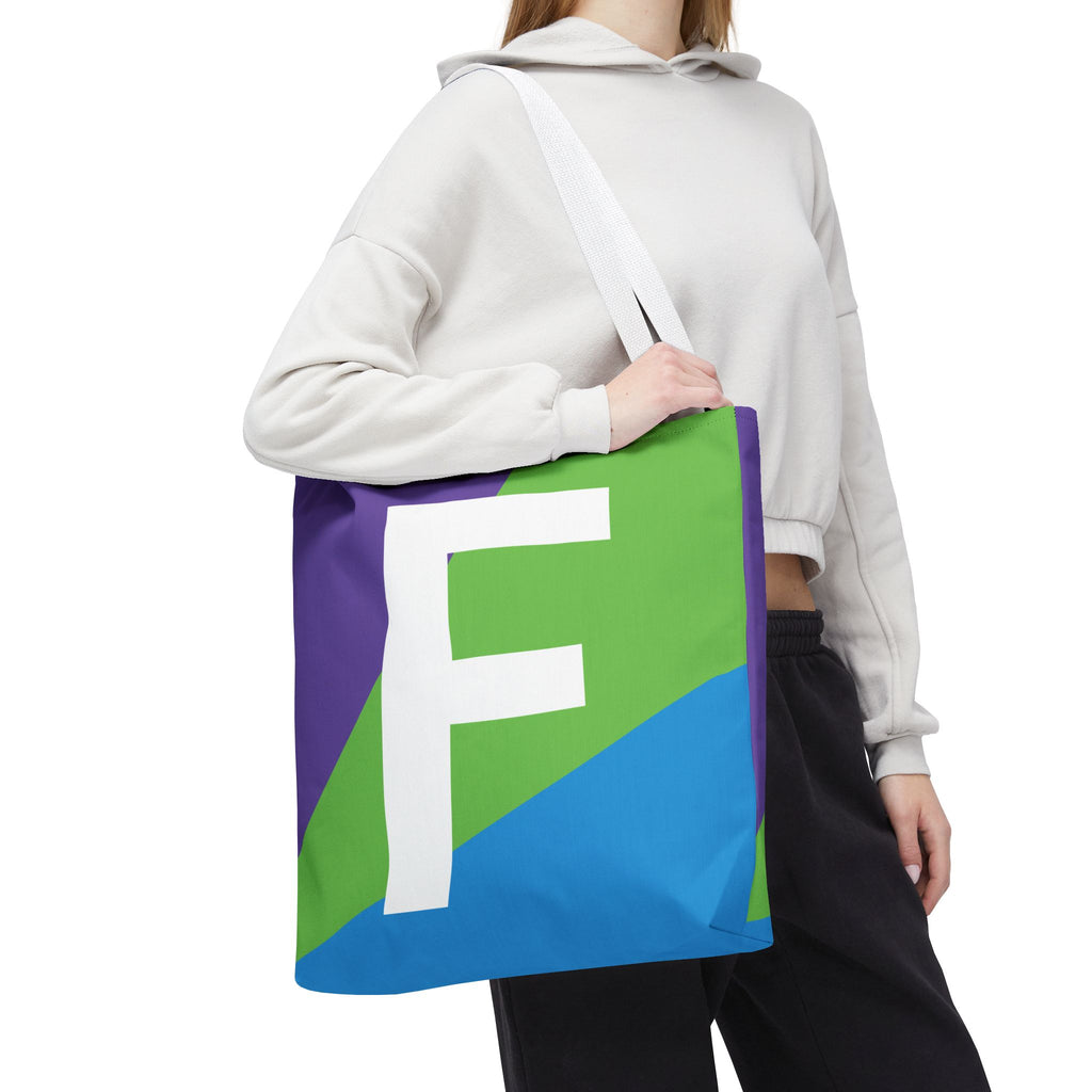 Monogram 'F' Colorblock Tote Bag — Personalized Initial F Shoulder Tote