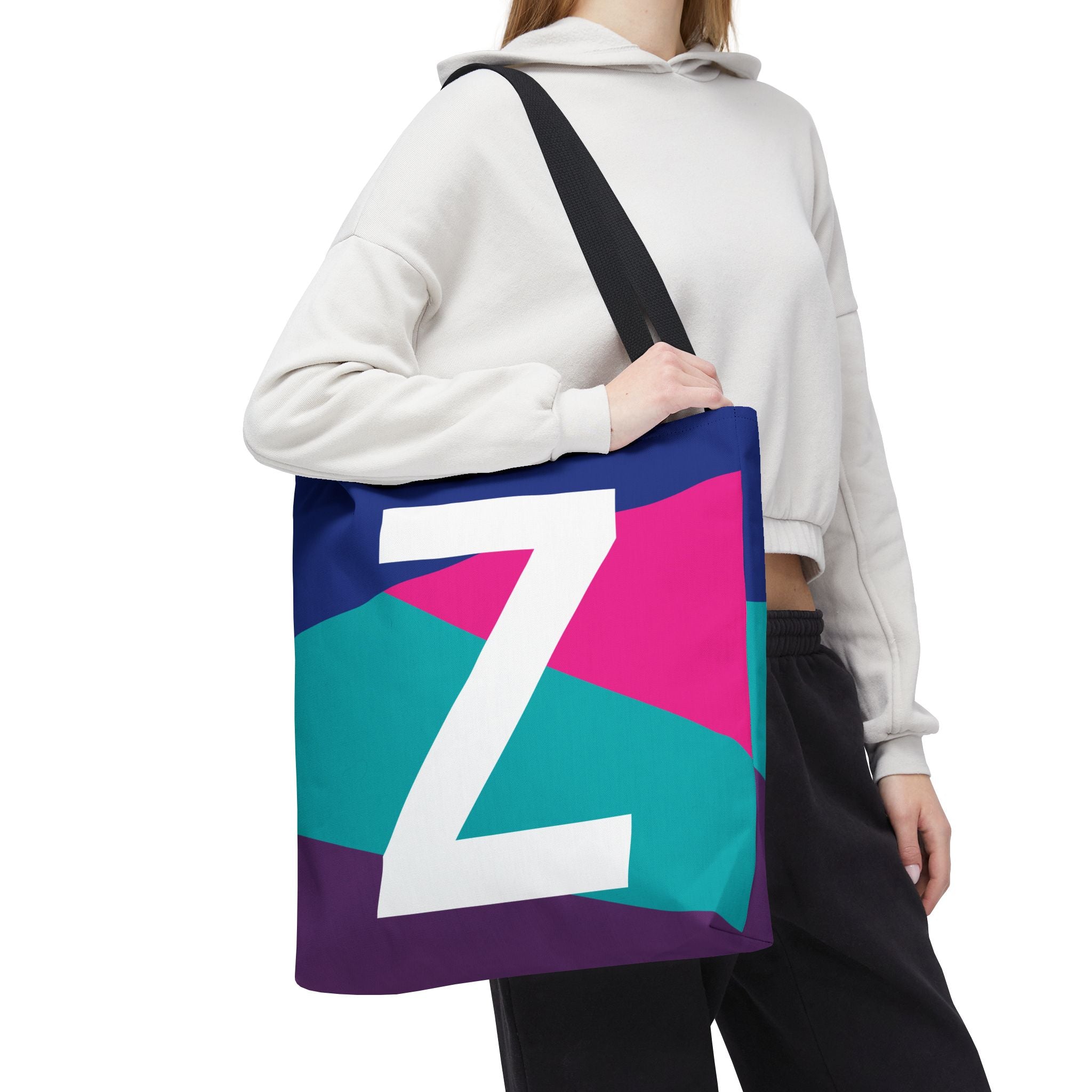 Monogram 'Z' Colorblock Tote Bag — Personalized Initial Z Shoulder Tote