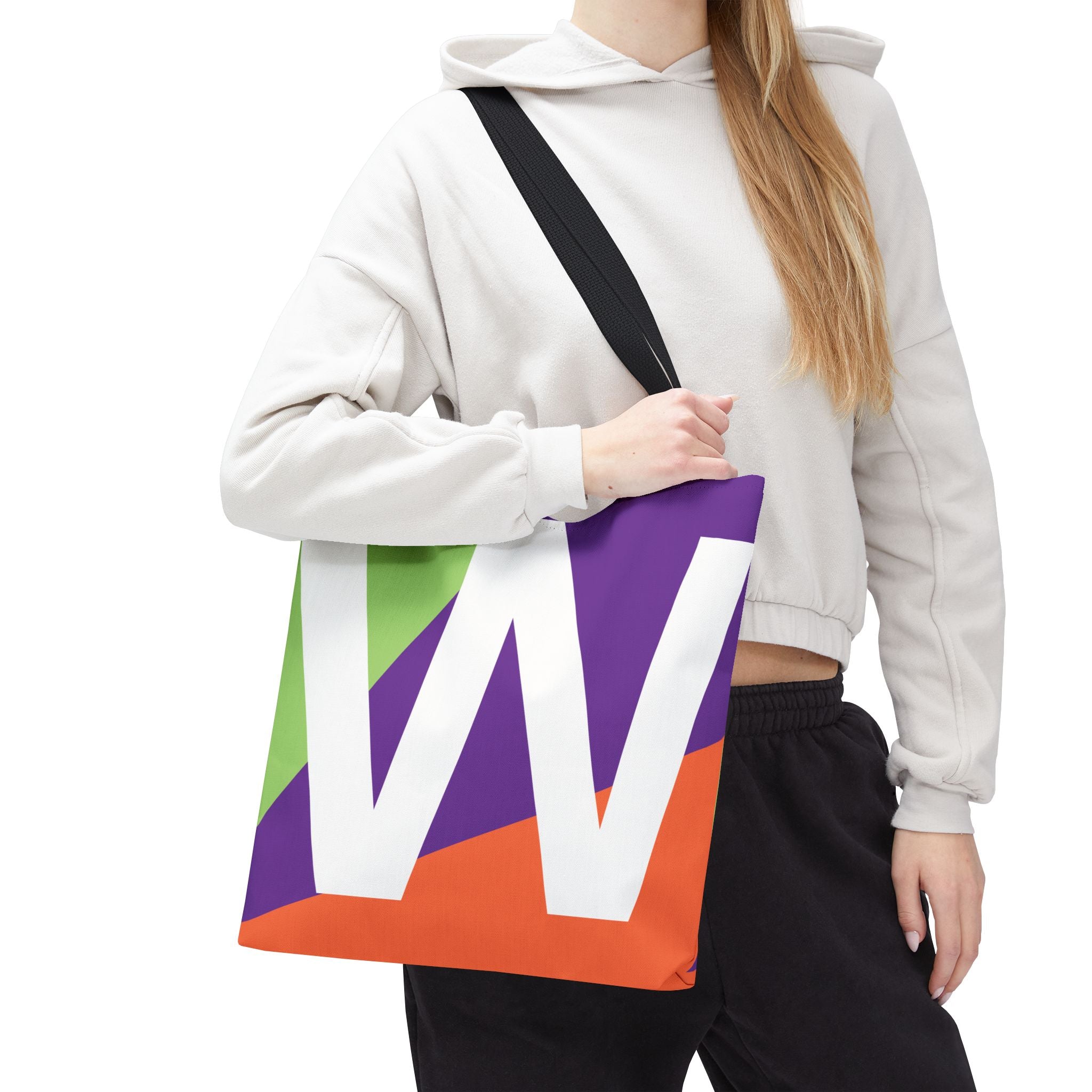 Monogram 'W' Colorblock Tote Bag — Personalized Initial W Shoulder Tote
