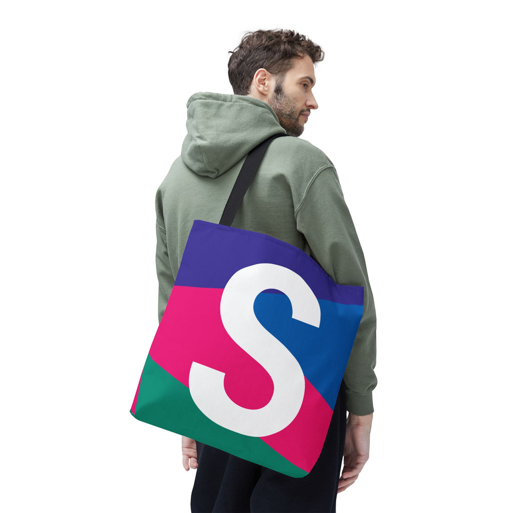 Monogram 'S' Colorblock Tote Bag — Personalized Initial S Shoulder Tote