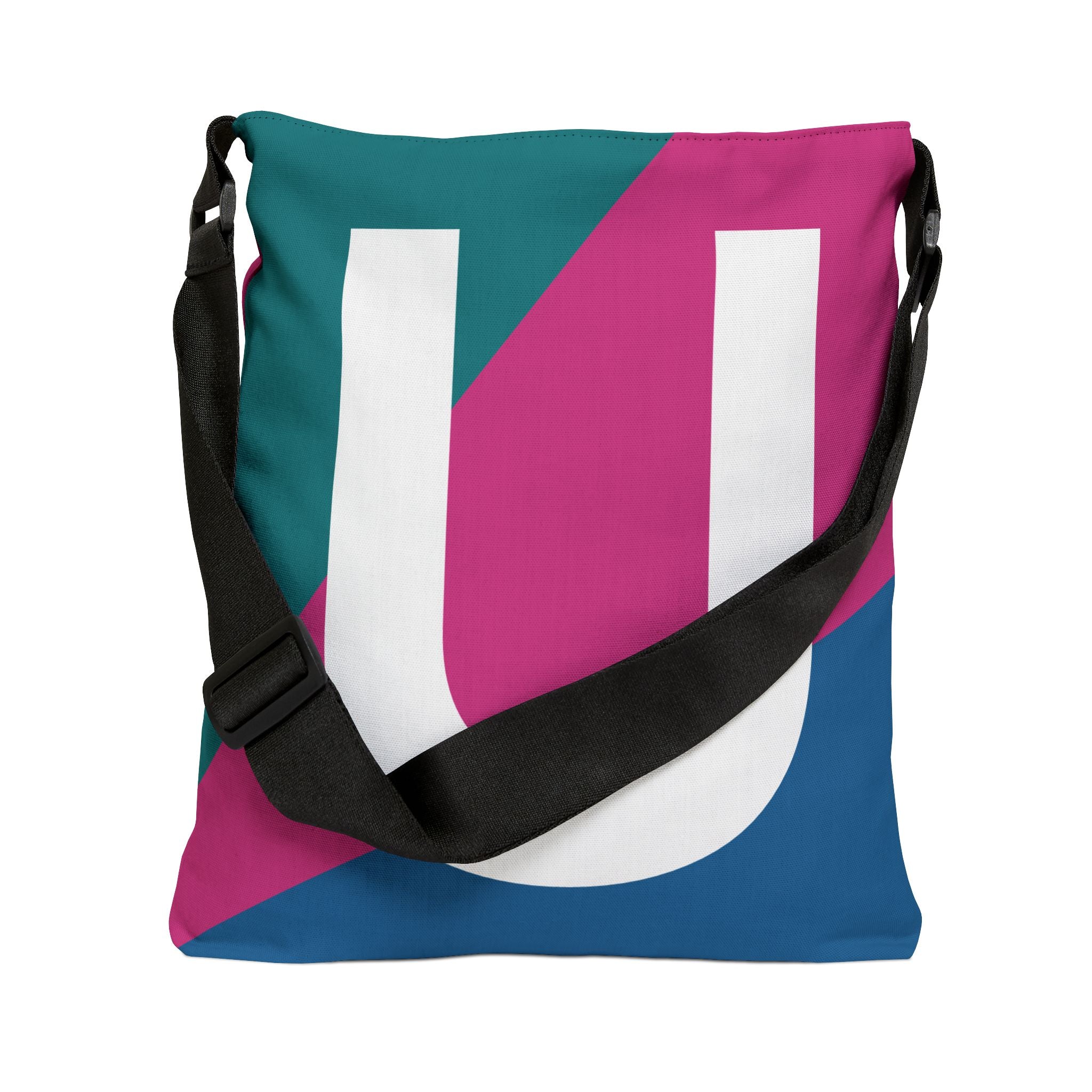 Initial Letter 'U' Colorblock Adjustable Tote Bag — Monogram Alphabet Shoulder Bag