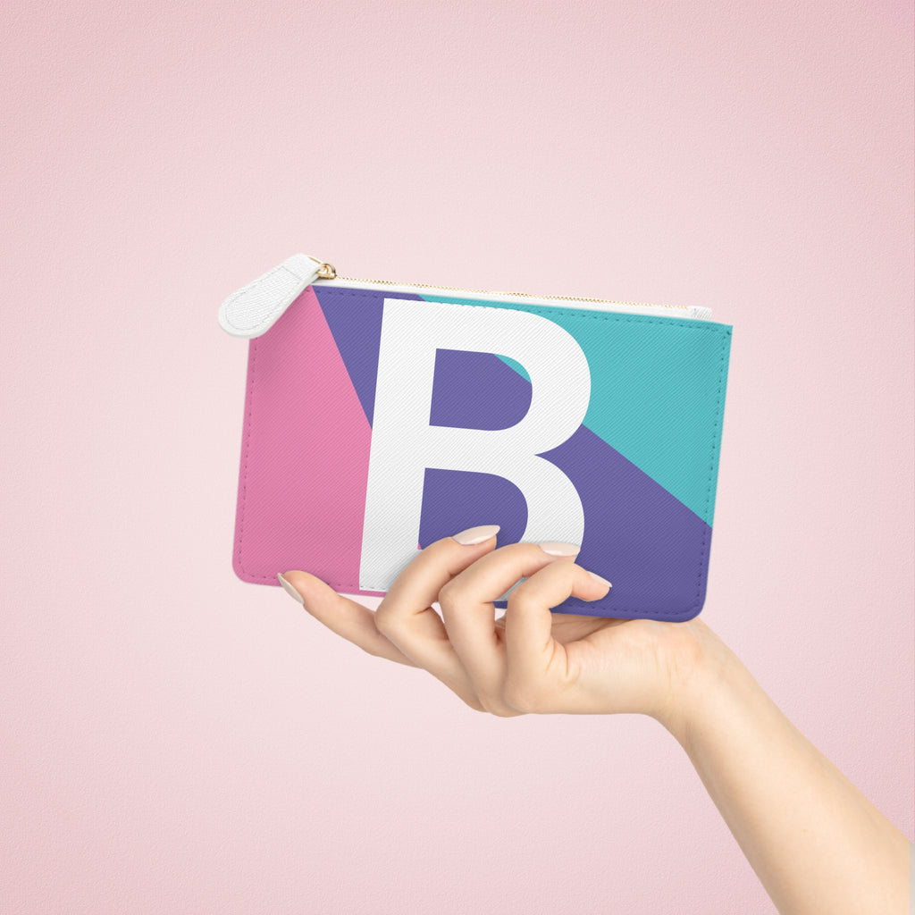 Initial B Mini Clutch — Colorblock Monogram Wristlet Wallet