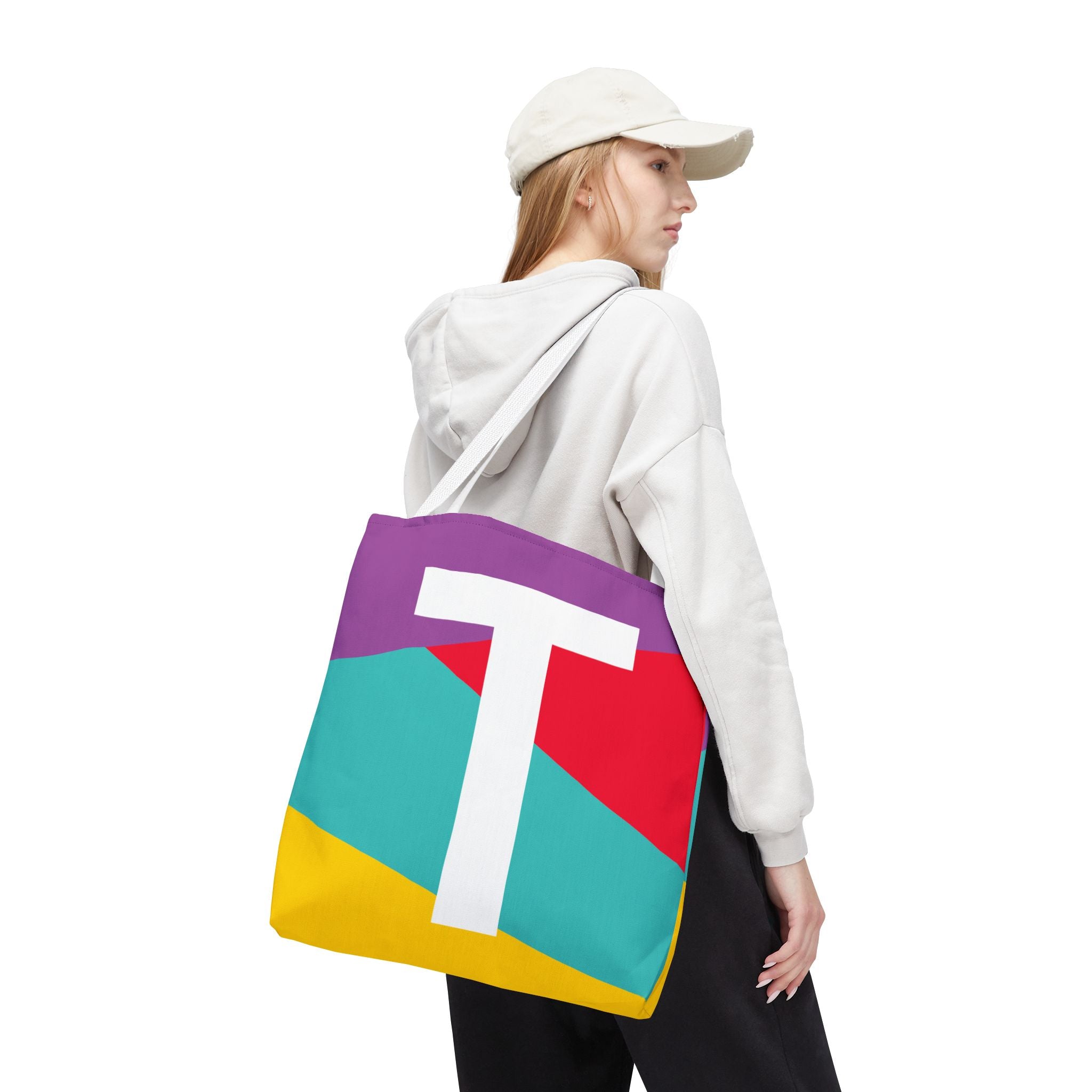 Monogram 'T' Colorblock Tote Bag — Personalized Initial T Shoulder Tote