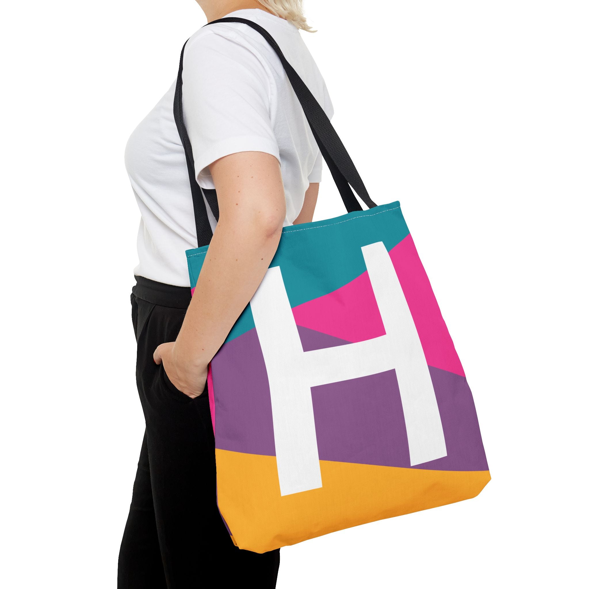Monogram 'H' Colorblock Tote Bag — Personalized Initial H Shoulder Tote