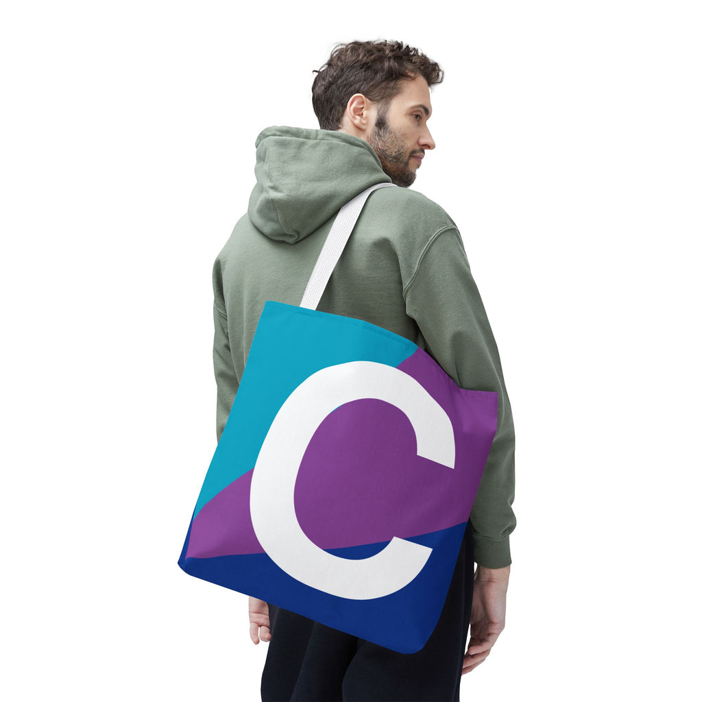 Monogram 'C' Colorblock Tote Bag — Personalized Initial C Shoulder Tote