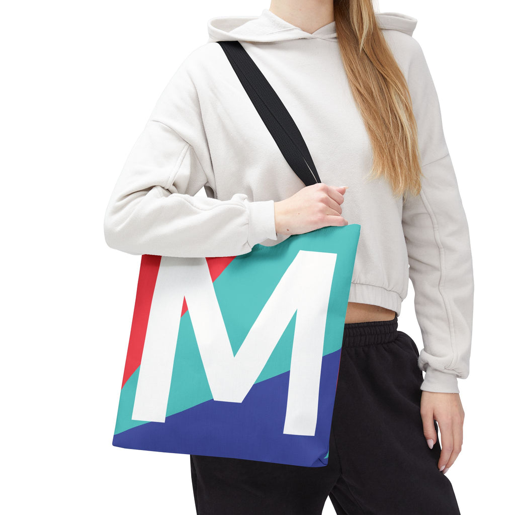 Monogram 'M' Colorblock Tote Bag — Personalized Initial M Shoulder Tote