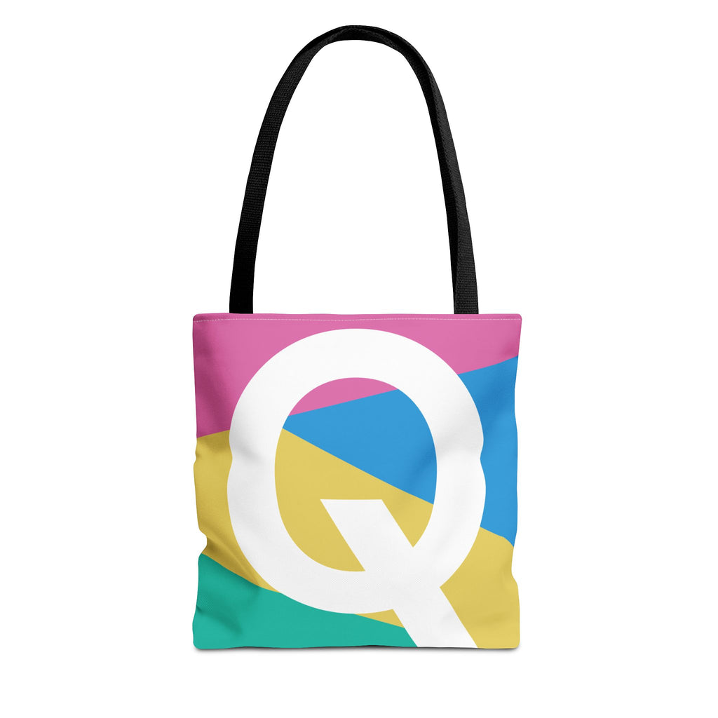 Monogram 'Q' Colorblock Tote Bag — Personalized Initial Q Shoulder Tote